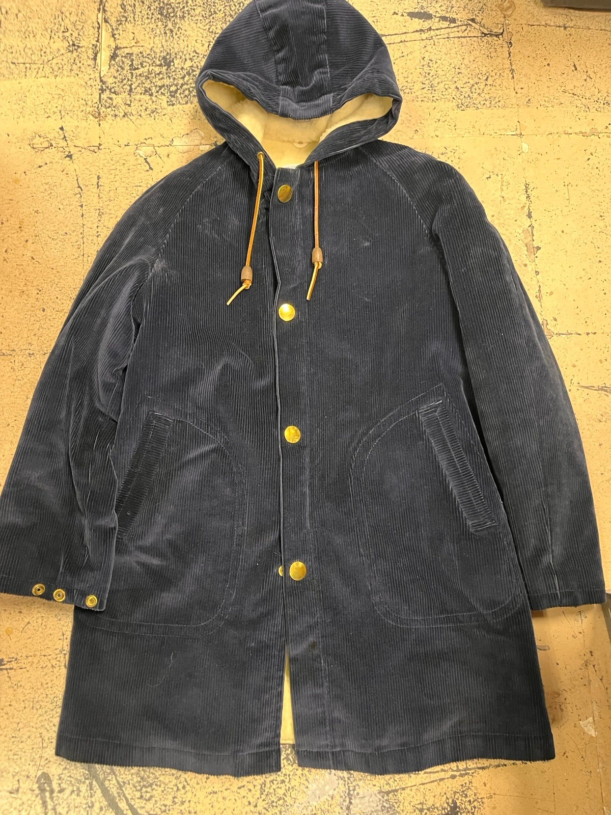 VTG Sears / Put on Shop Navy Blue Corduroy Hooded Coat Sherpa Lined Size M VTG Sears / Put on Shop Navy Blue Corduroy Hooded Coat Sherpa Lined Size M