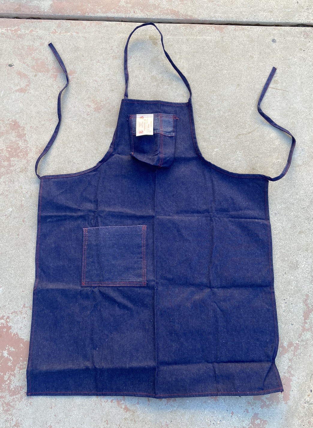 Vtg 40s 50s Deadstock Denim Work Apron NOS Jaffee Mfg Los Angles Red Chain Stitc
