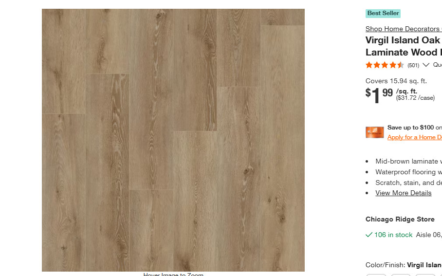 Pallet Sale - Home Decorators Virgil Island Oak Flooring 10mm - 21 cases