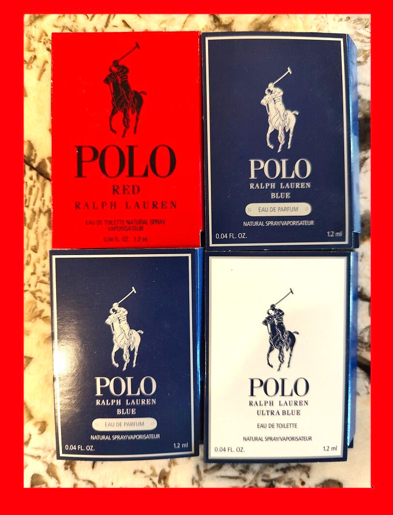 4 x Ralph Lauren POLO Ultra BLUE ~ RED Men\'s Cologne Toilette SAMPLE Sprays