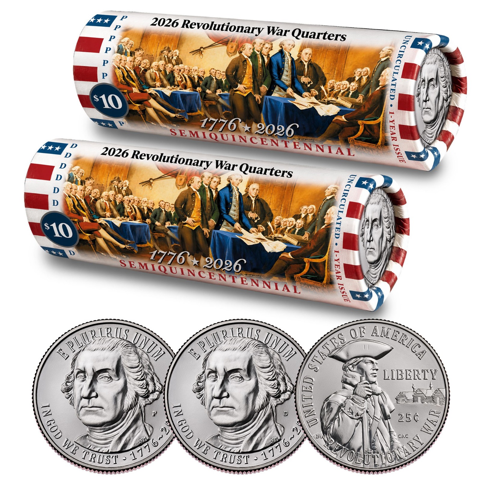 2026 P & D Set • Revolutionary War Quarter • Declaration DOI Rolls America 250