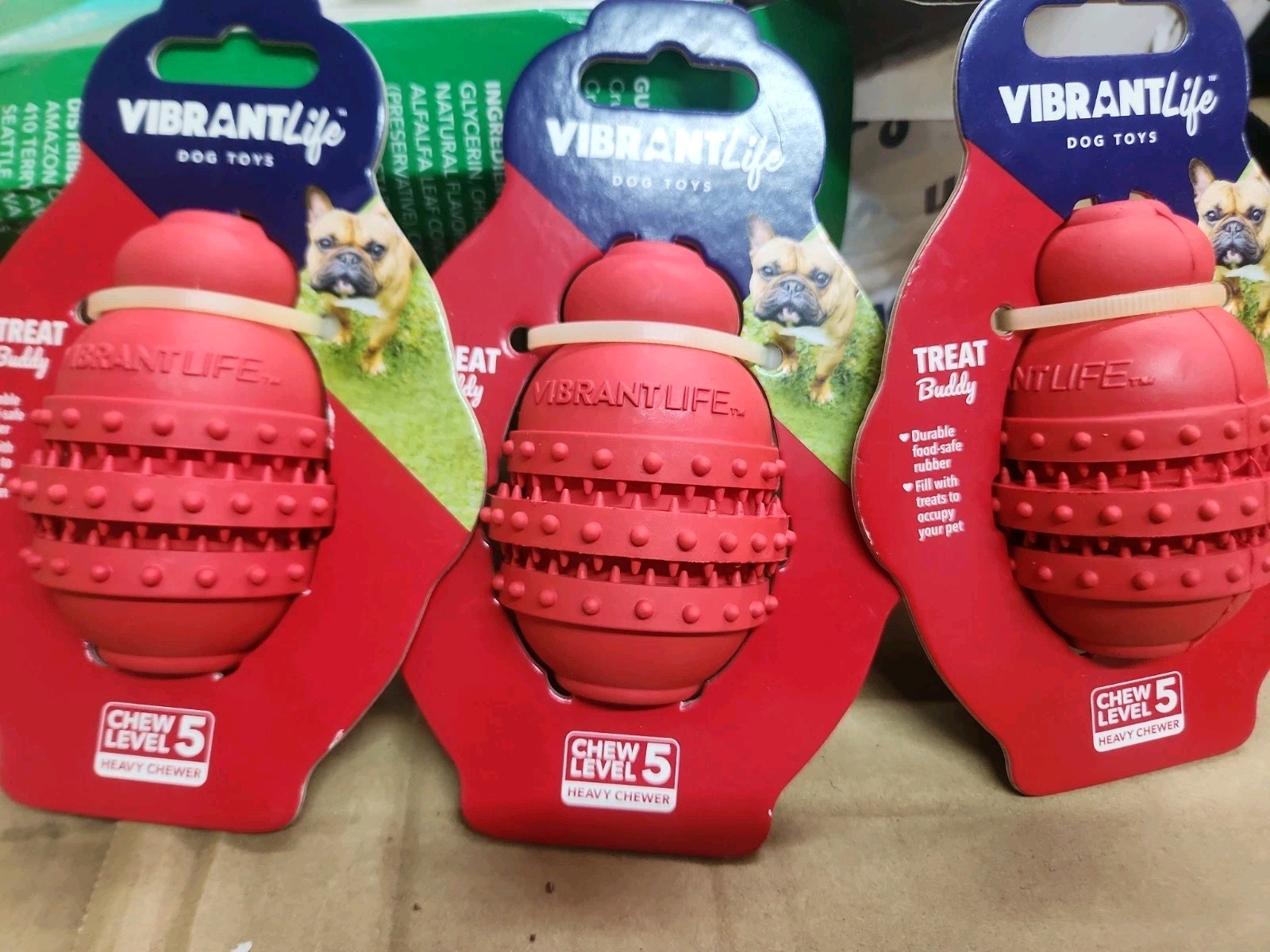 3pk New Vibrant Life Treat Buddy Dental Dog Toy Size S Red Level 5 Heavy Chew