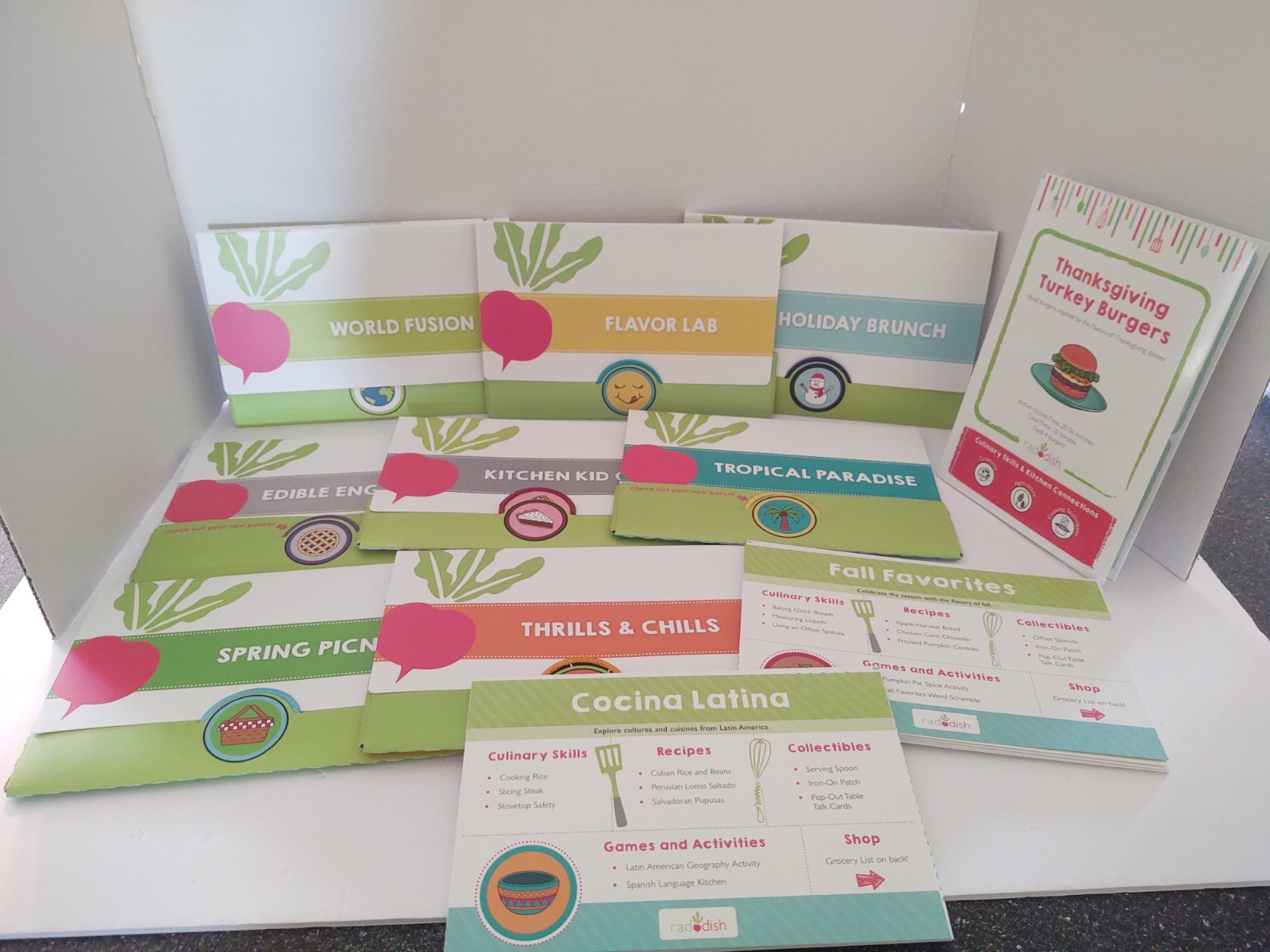 Lot Of 8 (Plus Extra Cards) Raddish Kids Cooking Club Recipe Kits (No Tools) Lot Of 8 (Plus Extra Cards) Raddish Kids Cooking Club Recipe Kits (No Tools)