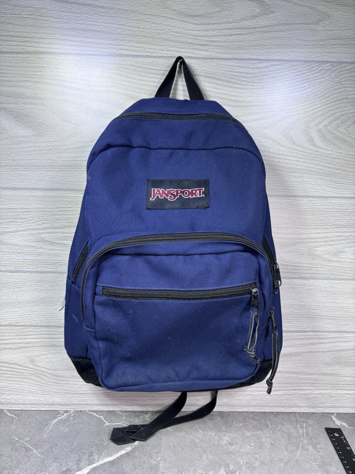 VTG Jansport Navy Blue Black Suede Leather Bottom Backpack School Commute Travel VTG Jansport Navy Blue Black Suede Leather Bottom Backpack School Commute Travel