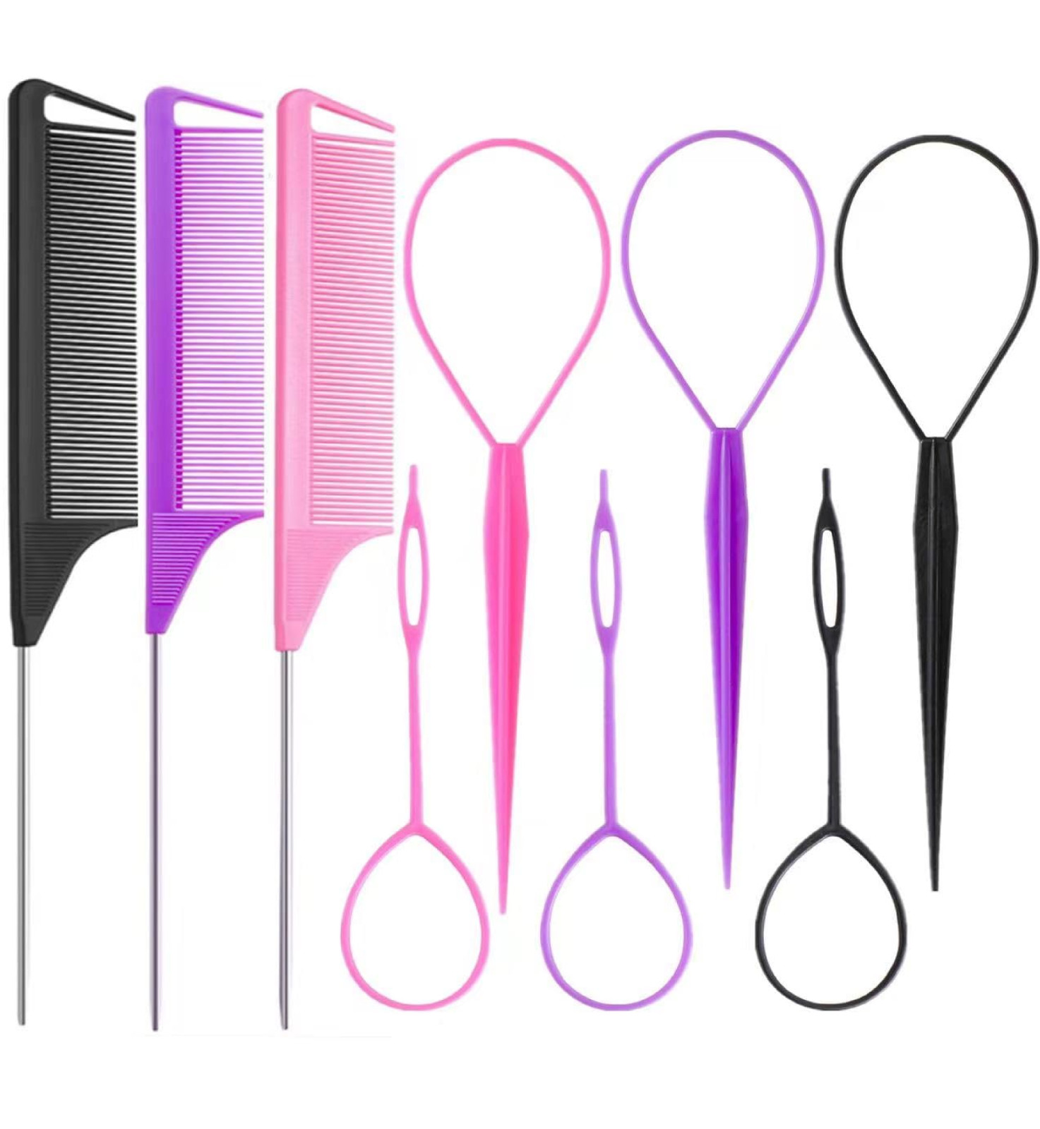 9pcs Topsy Hair Tail Tool and rat tail comb set,6pcs French Braiding Tool ring,3