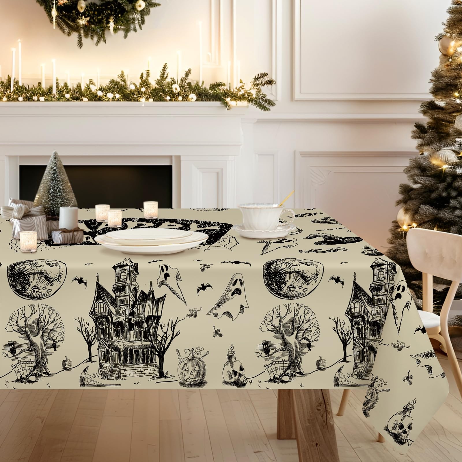 Halloween Tablecloth Haunted House Ghost Rectangular Table Cloths Kitchen Dining Halloween Tablecloth Haunted House Ghost Rectangular Table Cloths Kitchen Dining