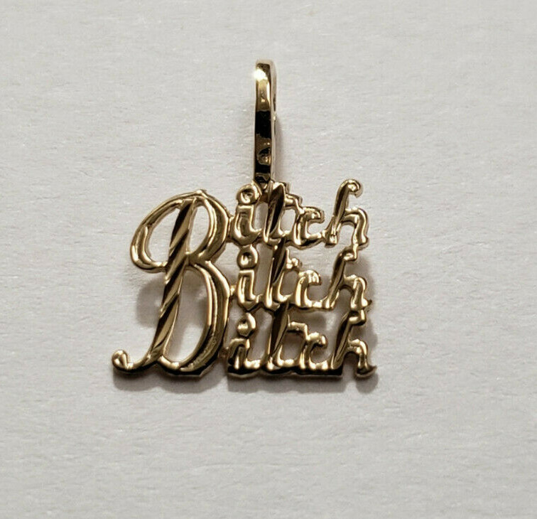 New 14k Yellow Gold Bitch-Bitch-Bitch Charm Pendant New 14k Yellow Gold Bitch-Bitch-Bitch Charm Pendant