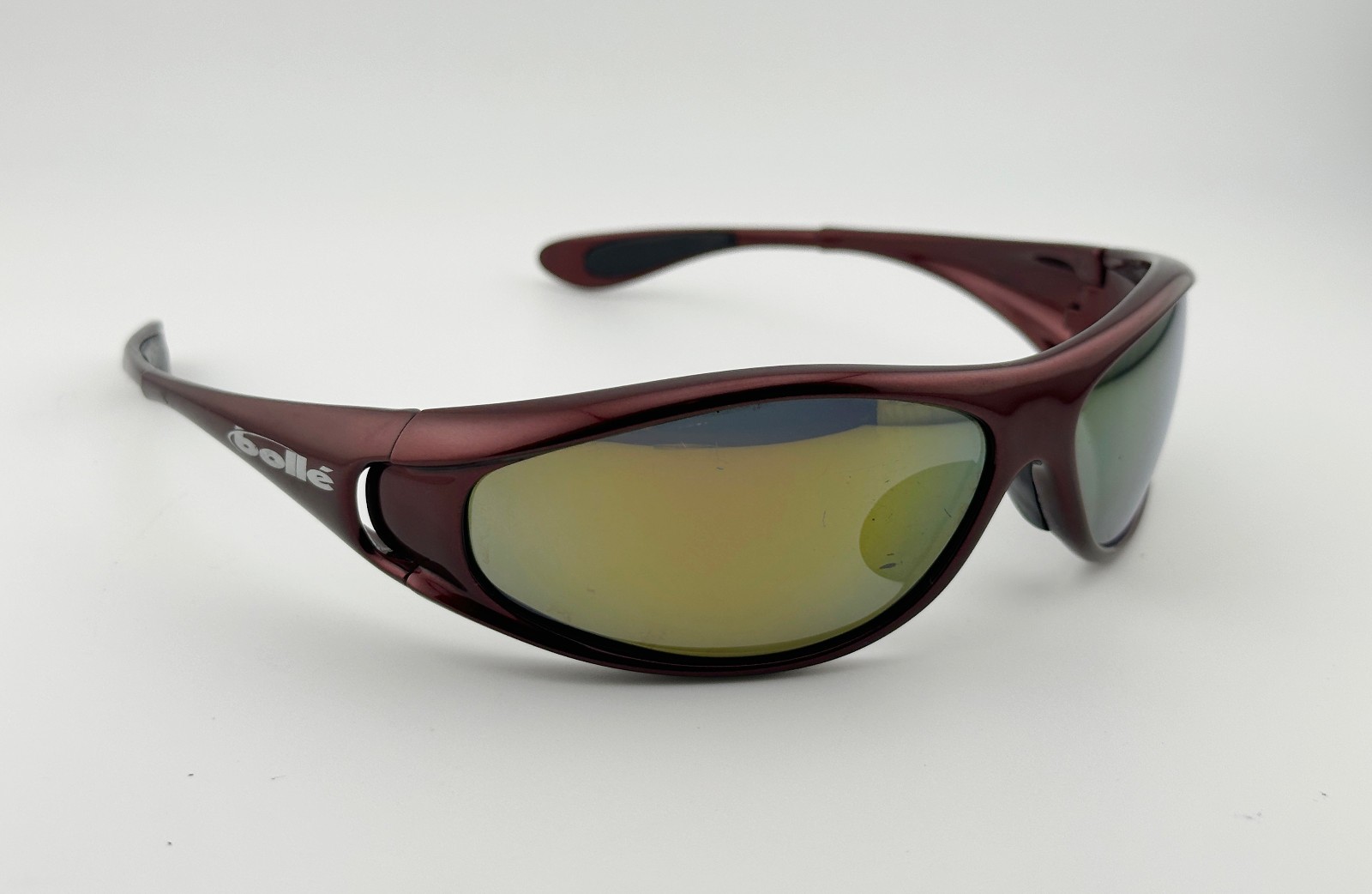 VTG Bolle Spiral Burgundy Sunglasses, Polarized Gold Mirror Lens, FRANCE - *READ