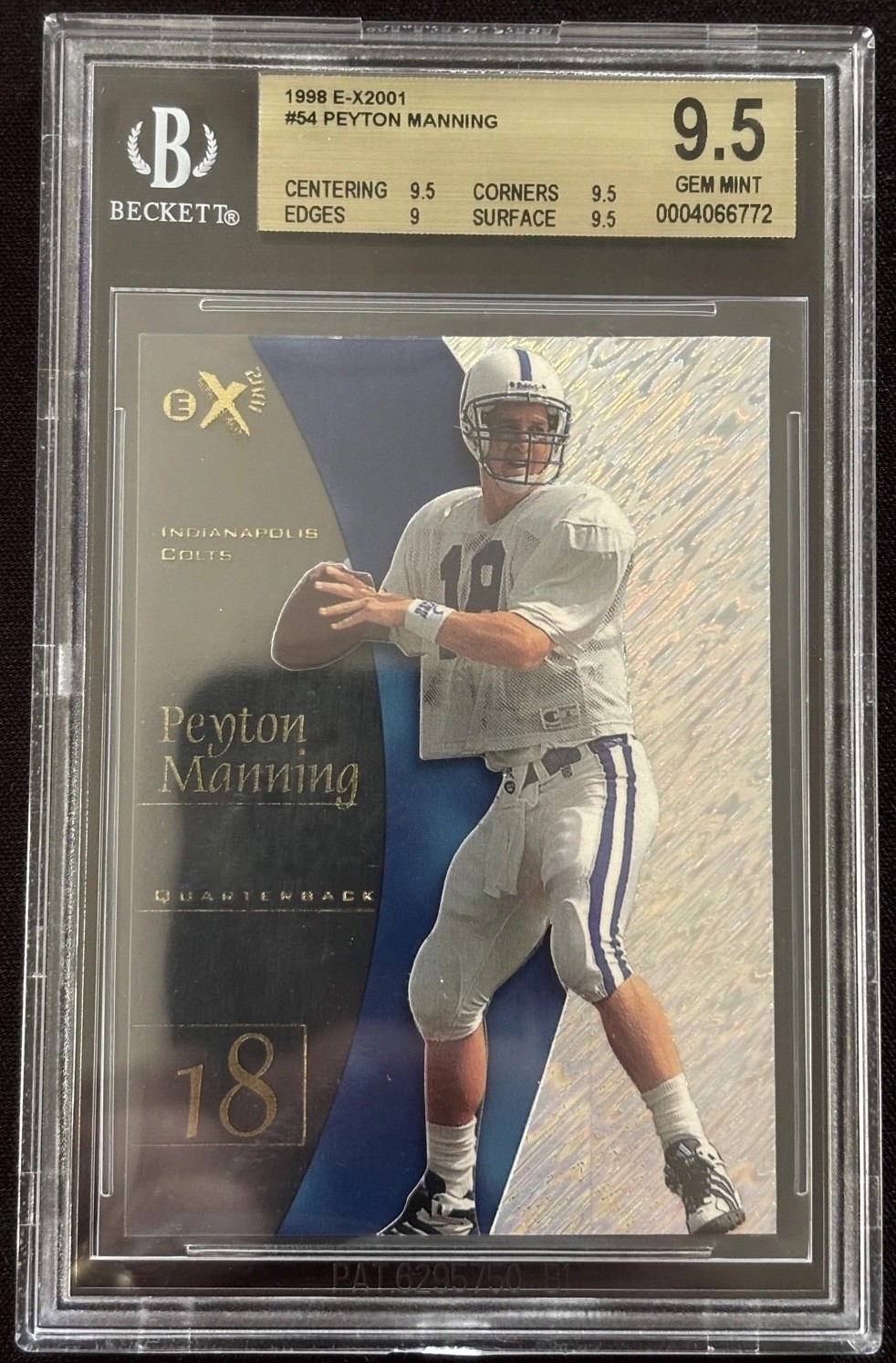 1998 Skybox EX 2001 - Peyton Manning #54 (RC) BGS 9.5 - Three 9.5 Subgrades