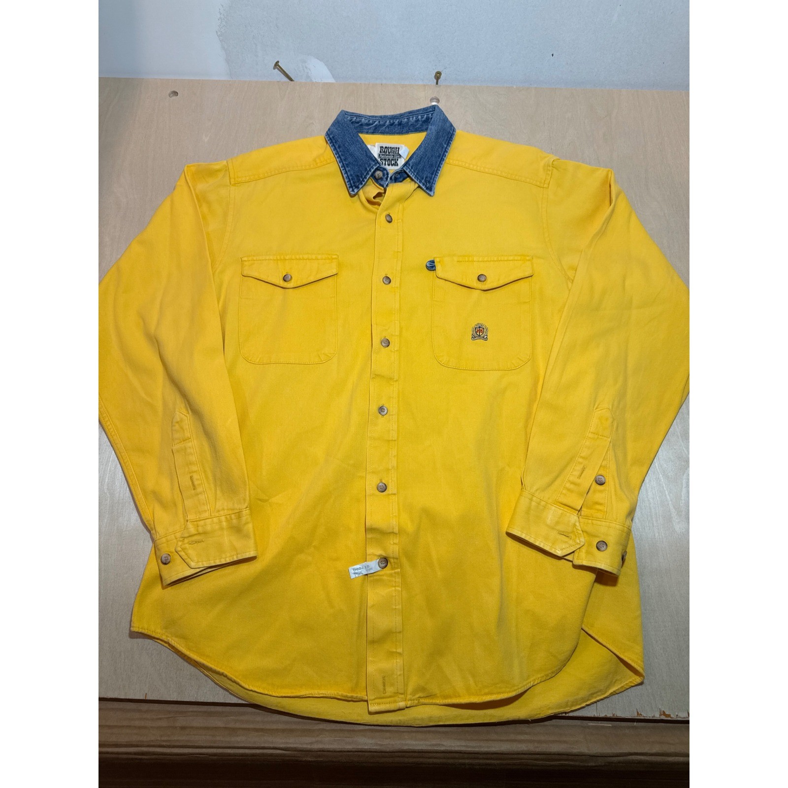 Vintage 90s Rough Stock Panhandle Slim Western Shirt Yellow Denim Collar Mens 16 Vintage 90s Rough Stock Panhandle Slim Western Shirt Yellow Denim Collar Mens 16