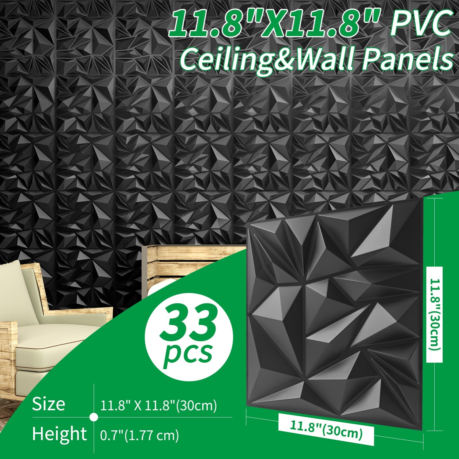 Art3d 33 Pack 3D Wall Panels 12x12 PVC Decorative Wall Tiles for Gaming Room