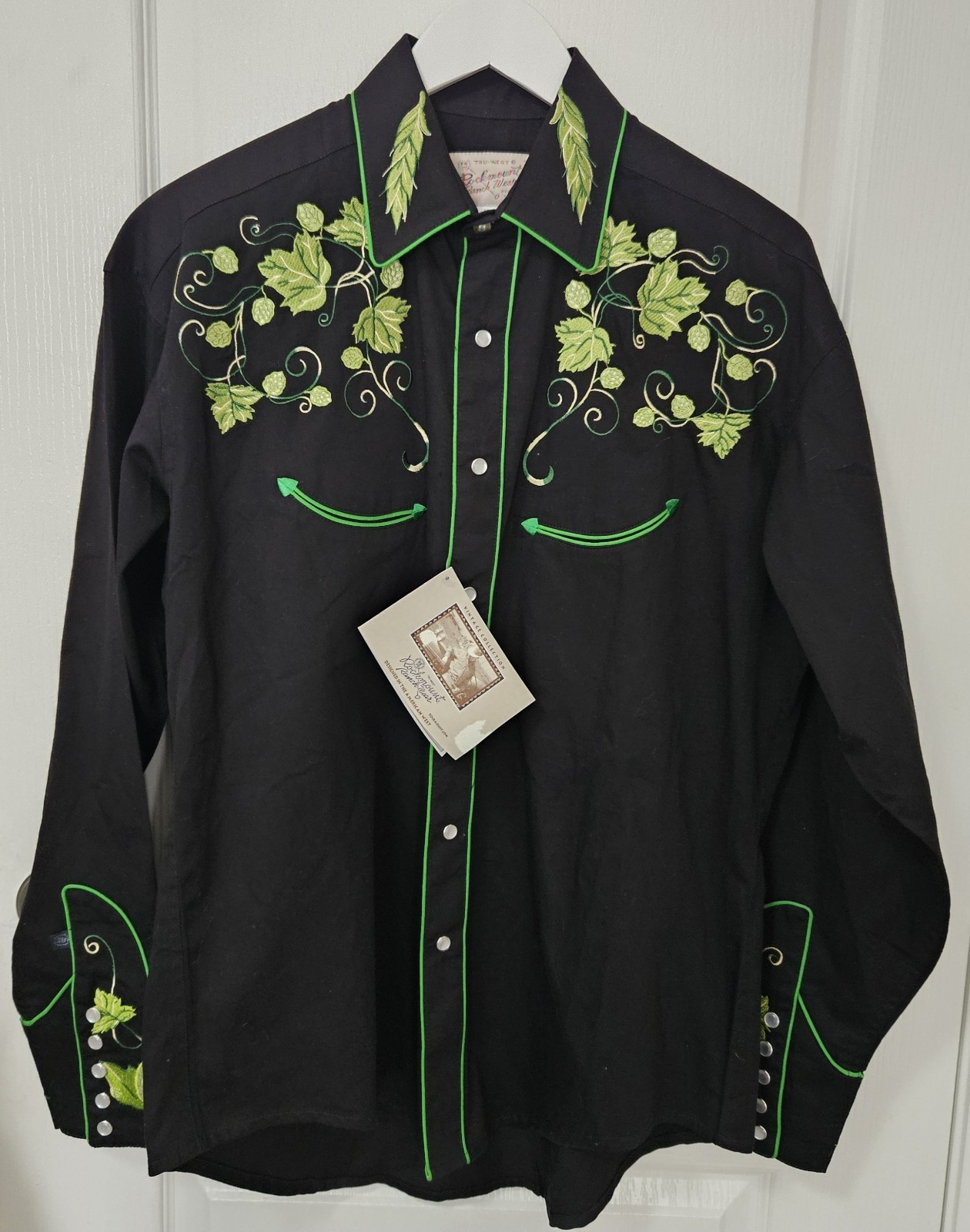 NWT Men’s Rockmount Ranch Wear Black Embroidered Western Pearl Snap Shirt Medium