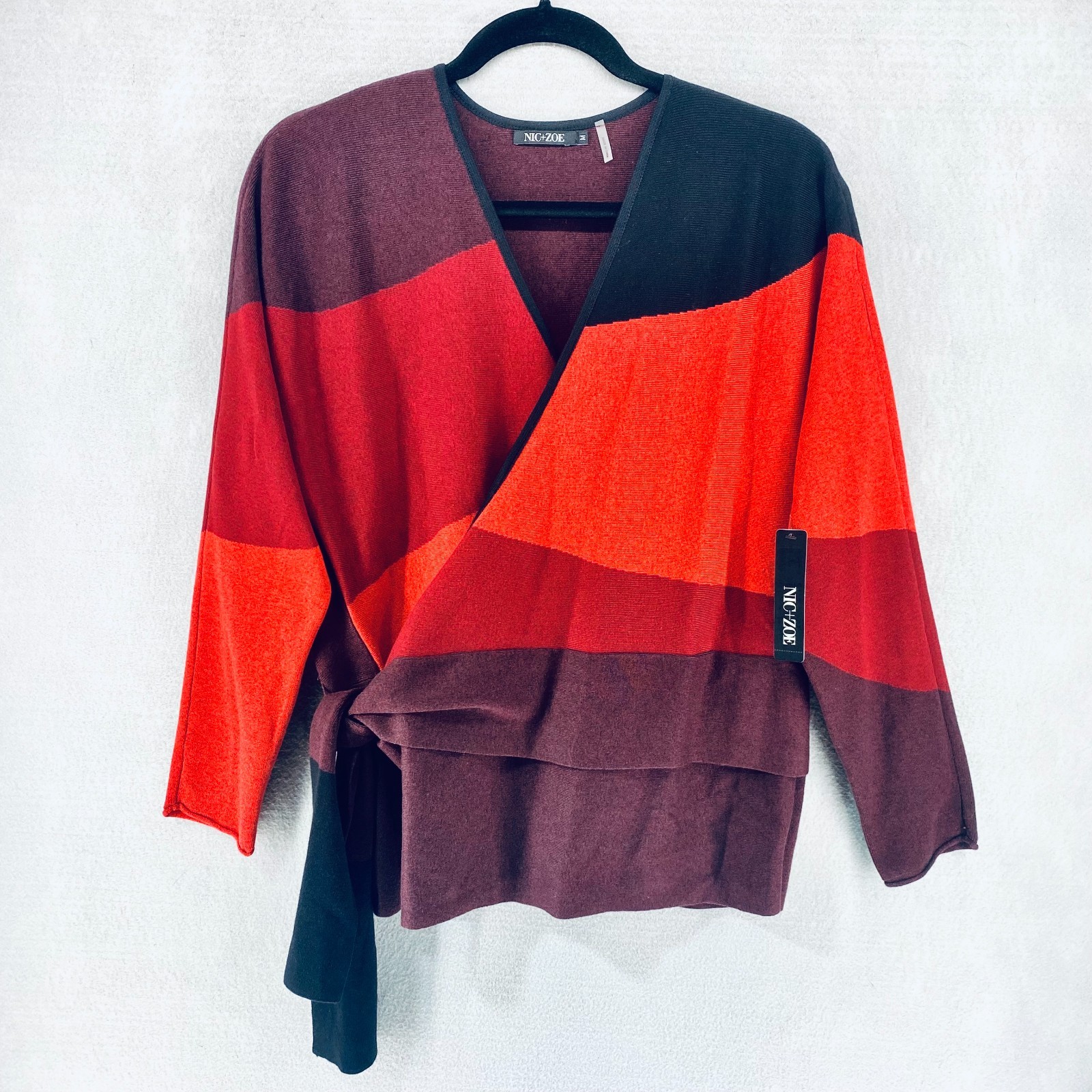 Nic + Zoe Sweater Womens M Multicolor Cotton Blend 3/4 Sleeve Wrap Cardigan NWT