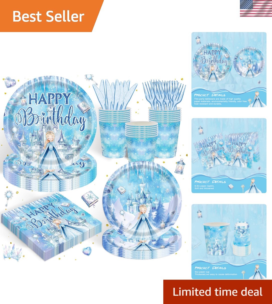 Complete 120 PCS Frozen Birthday Party Set for 20 Guests - Ice Princess Theme