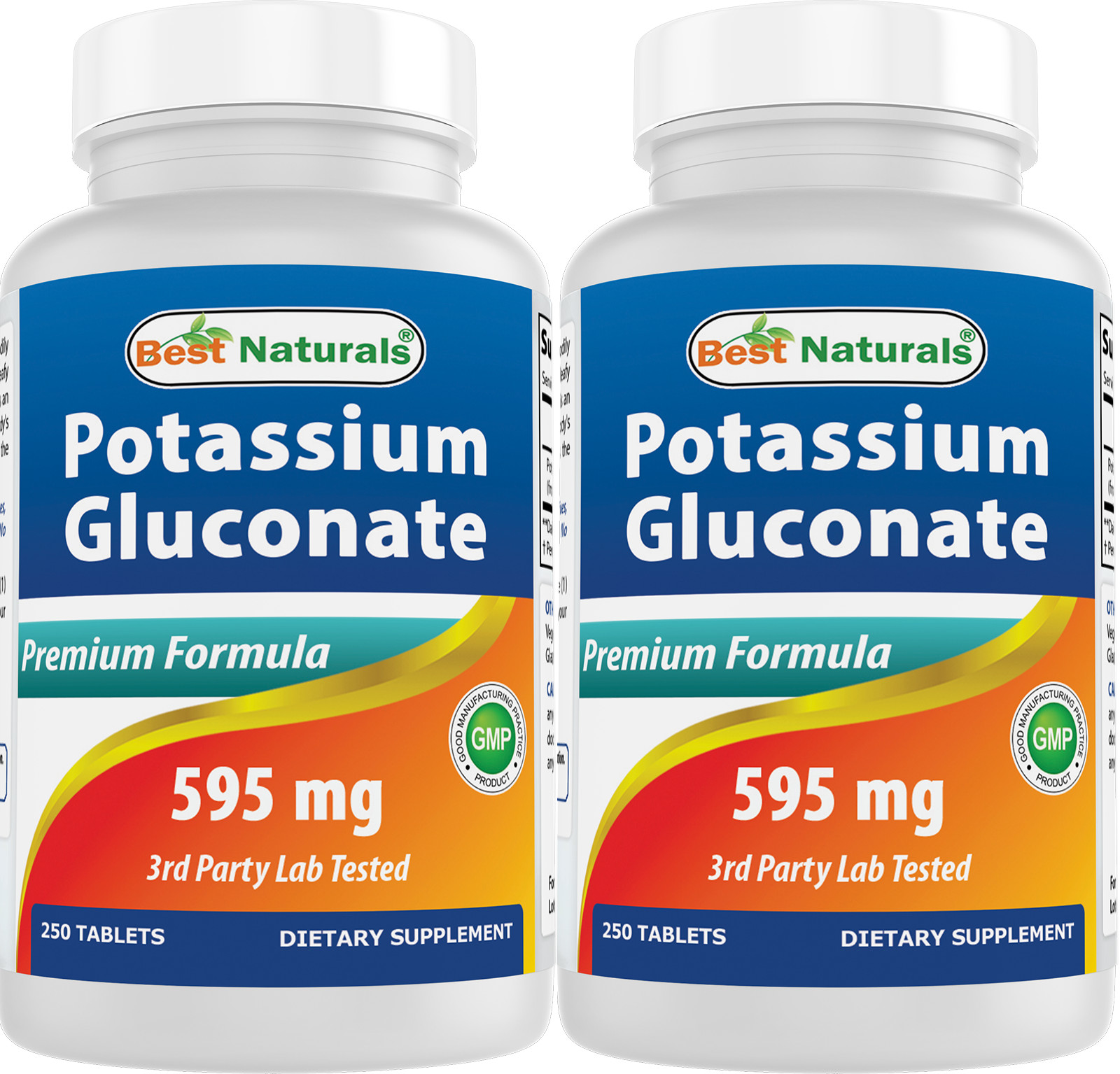 2 Pack Best Naturals Potassium Gluconate 595 mg 250 Tablets 
