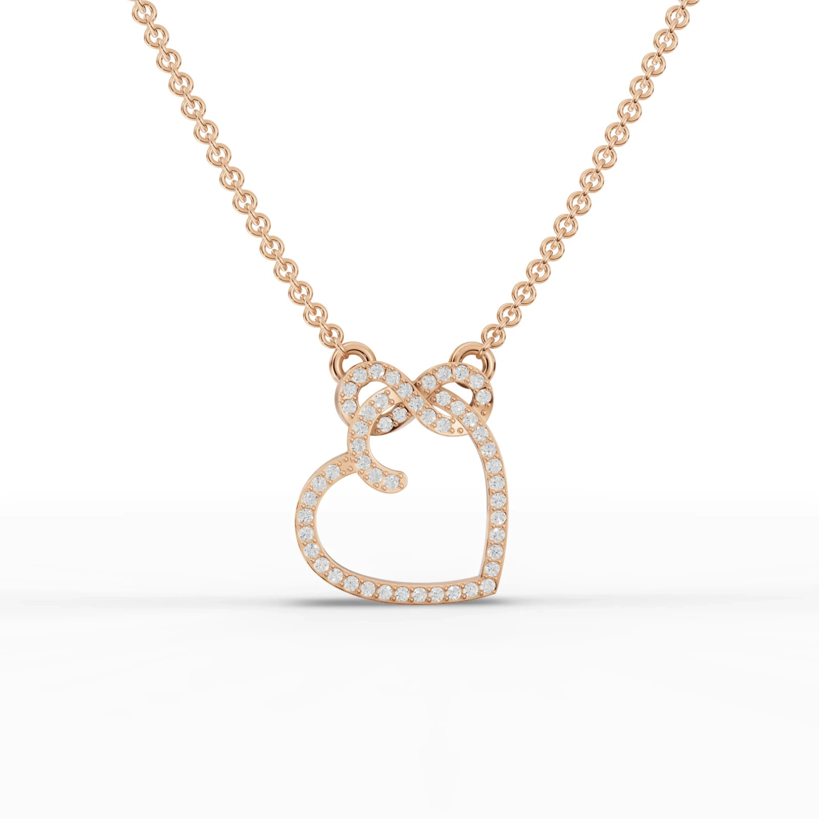 0.14 Ct Round Lab Grown Diamond 18k Rose Gold Infinity Heart Pendant Necklace