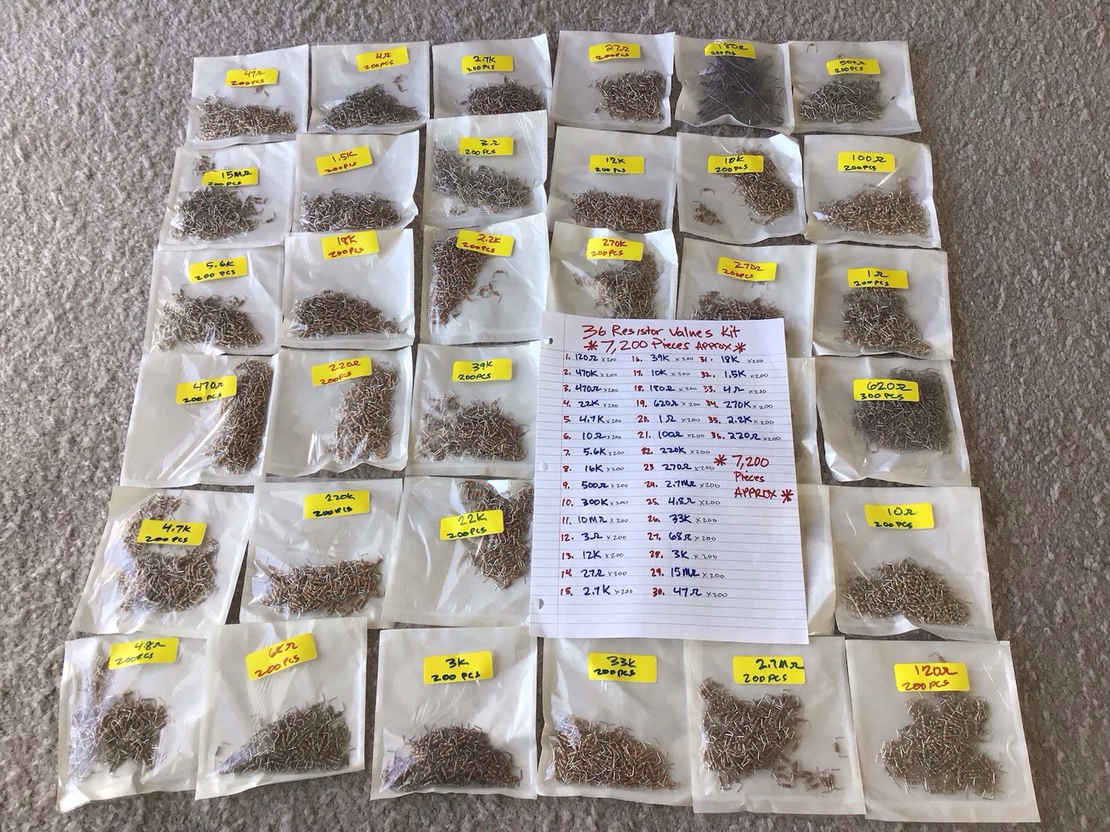 Huge Lot of 7, 200 Resistors New Old Stock 36 Values 1/8 W 1/4 W See Pics Huge Lot of 7, 200 Resistors New Old Stock 36 Values 1/8 W 1/4 W See Pics