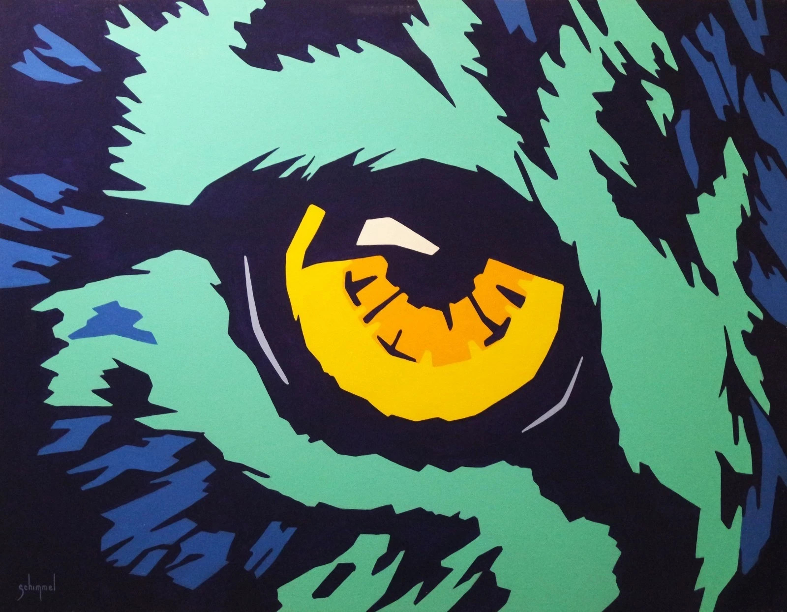 Schim Schimmel, Watching, Original Acrylic on Canvas Painting - OOAK - 2010