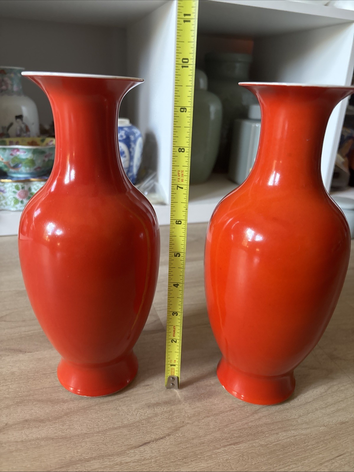Pair Of Chinese Porcelain Red Vases Qianlong mark