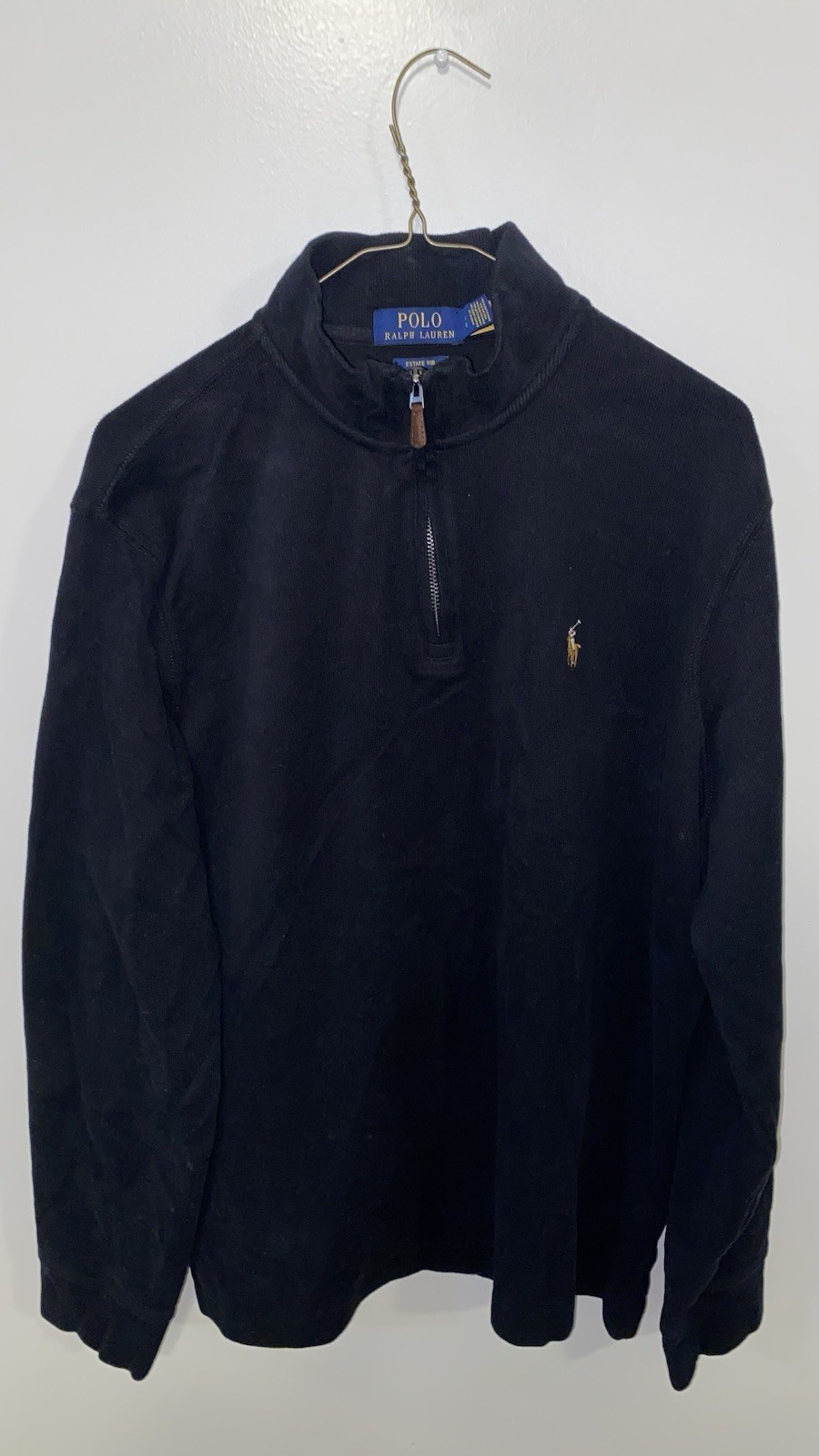 Polo Ralph Lauren Estate Rib Quarter-Zip Sweater Pony Logo Navy L