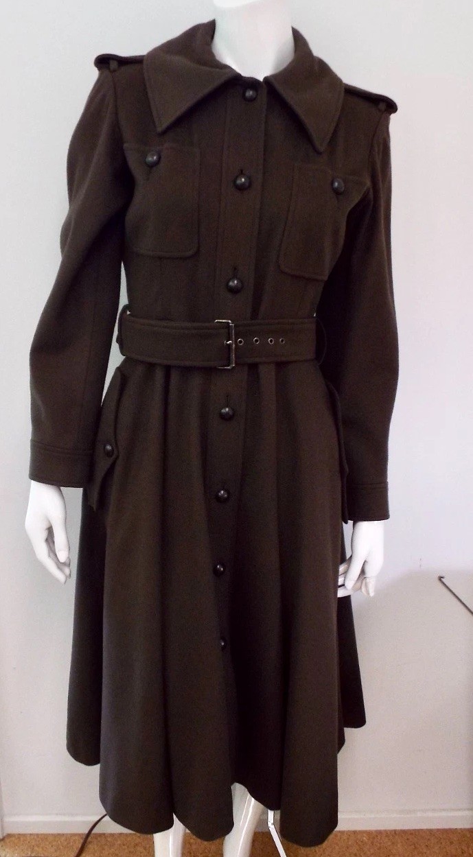 VTG 1970s Yves Saint Laurent Rive Gauche Long Brown Wool Military Coat 40 YSL