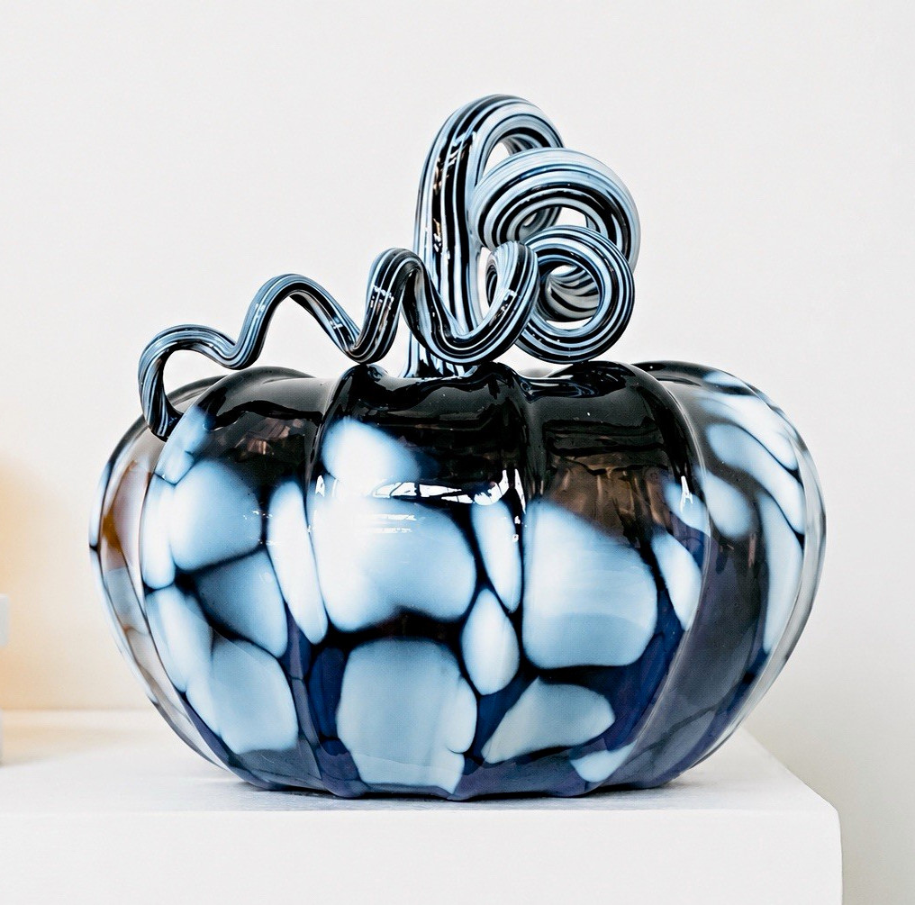 Luke Adams Glassblowing Studio Confetti Glass Pumpkin #2561 Halloween Decor