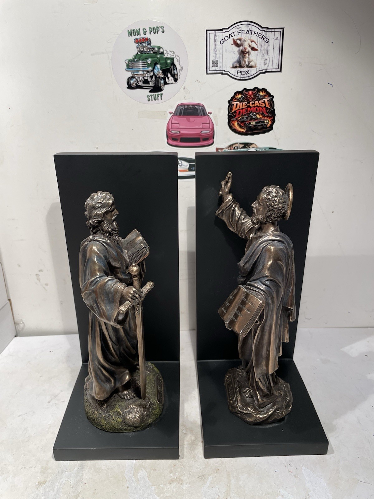 Vintage St. Paul & St. Peter Cold Cast Bronze Finish Book Ends. Catholic 9.25” J