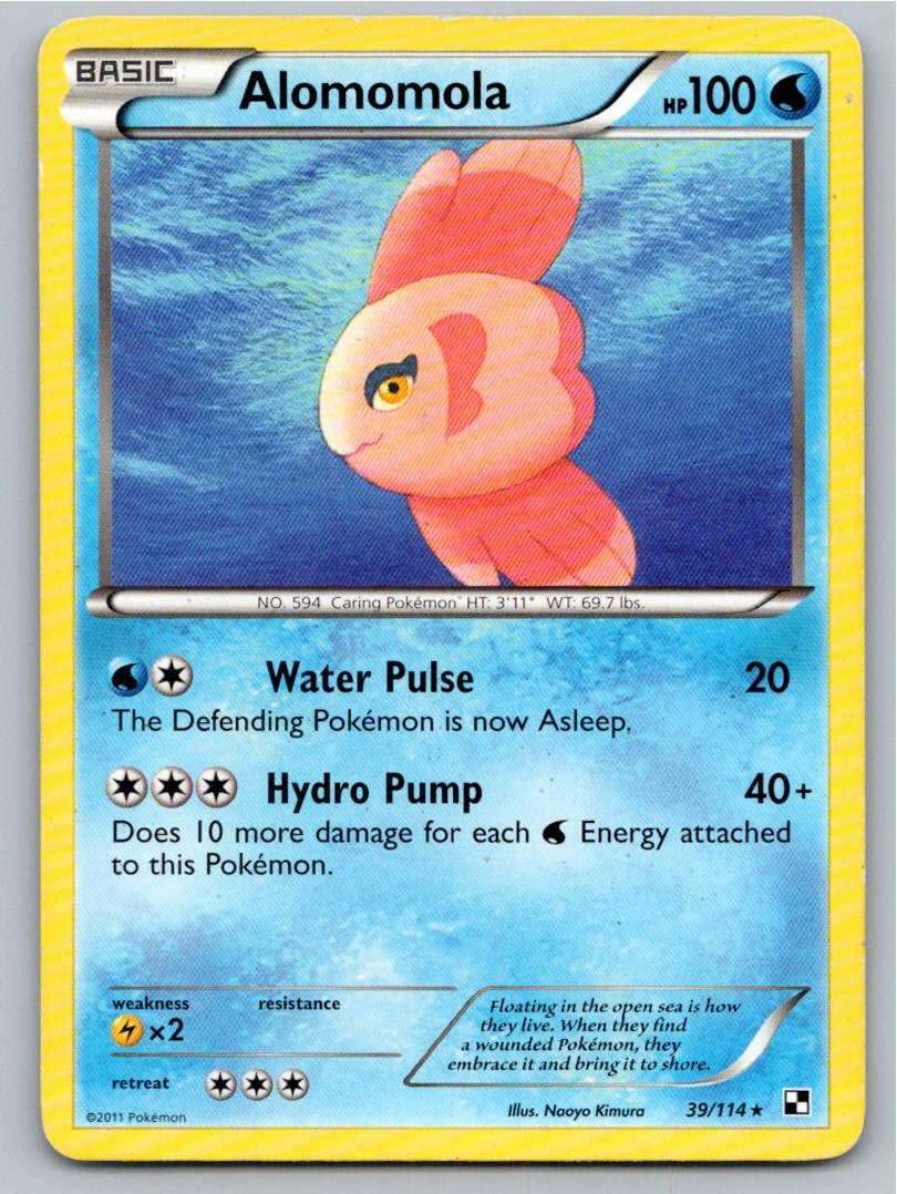 2011 POKEMON BLACK & WHITE ALOMOMOLA 39/114 R NM A97559 FREE S&H 2011 POKEMON BLACK & WHITE ALOMOMOLA 39/114 R NM A97559 FREE S&H