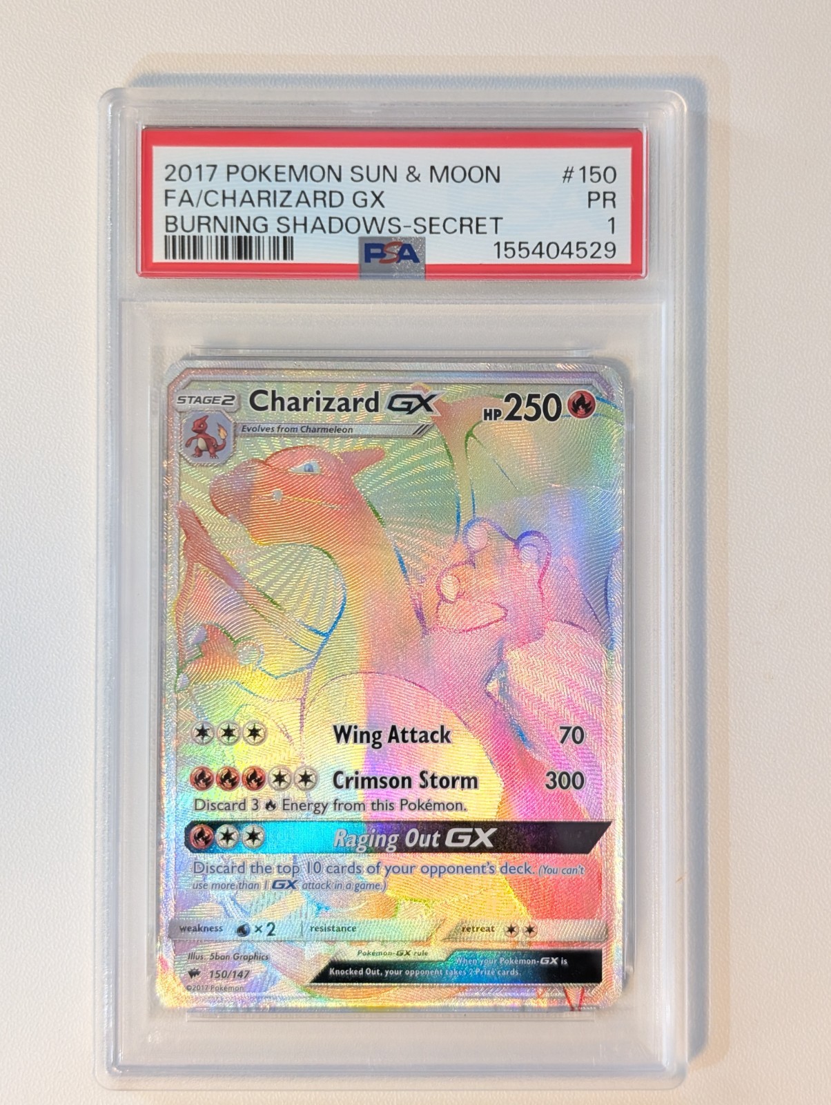 2017 Pokemon SM Sun Moon Burning Shadows PSA 1 Charizard GX #150 Rainbow Secret 2017 Pokemon SM Sun Moon Burning Shadows PSA 1 Charizard GX #150 Rainbow Secret