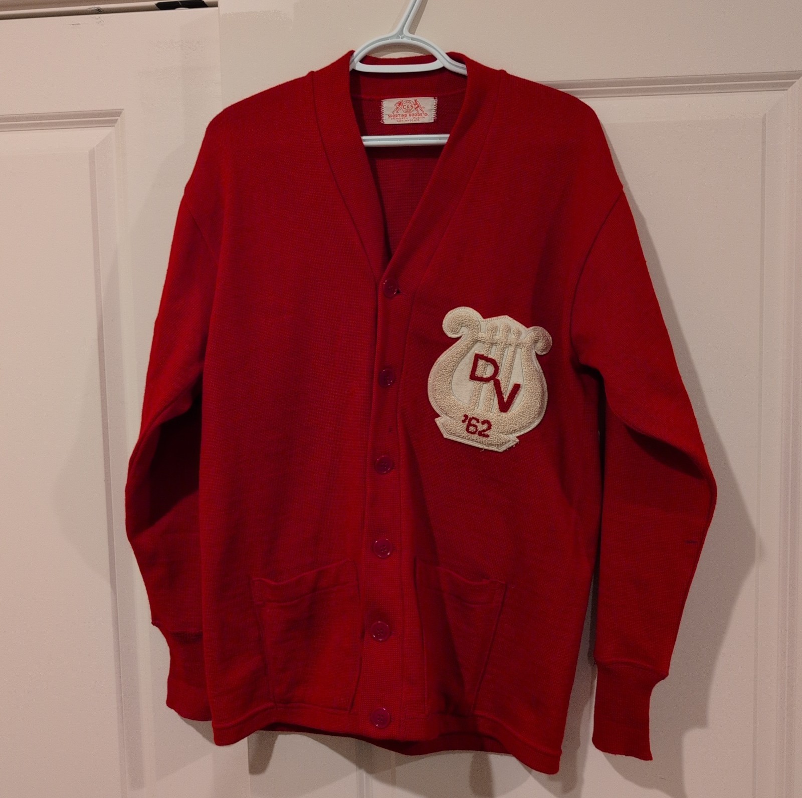 Vintage 1962 Del Valle High School Letterman Jacket DV Red Wool Austin TX Band