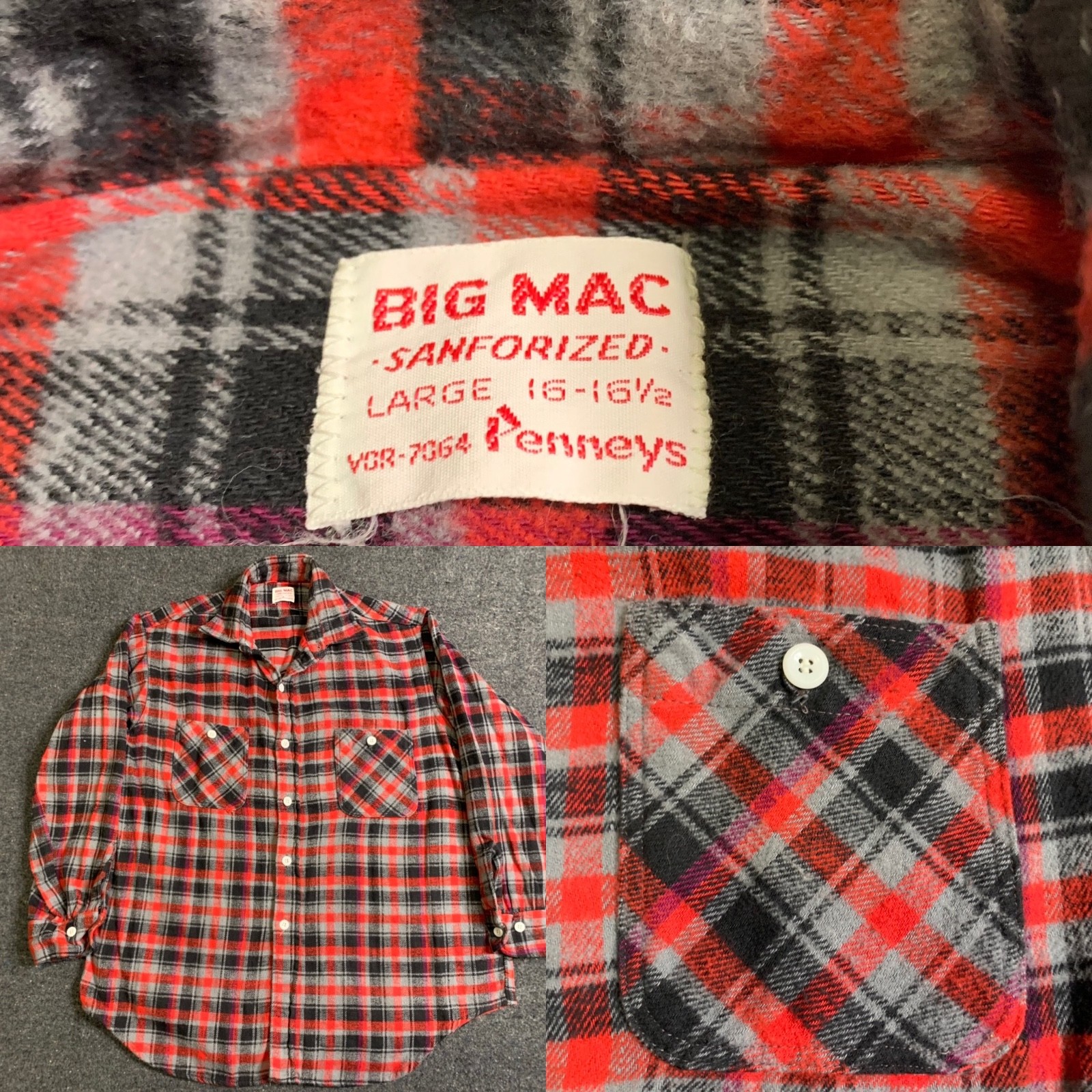 VTG 60s Penney’s BIG MAC Woven Cotton Flannel Sanforized Size Large VTG 60s Penney’s BIG MAC Woven Cotton Flannel Sanforized Size Large