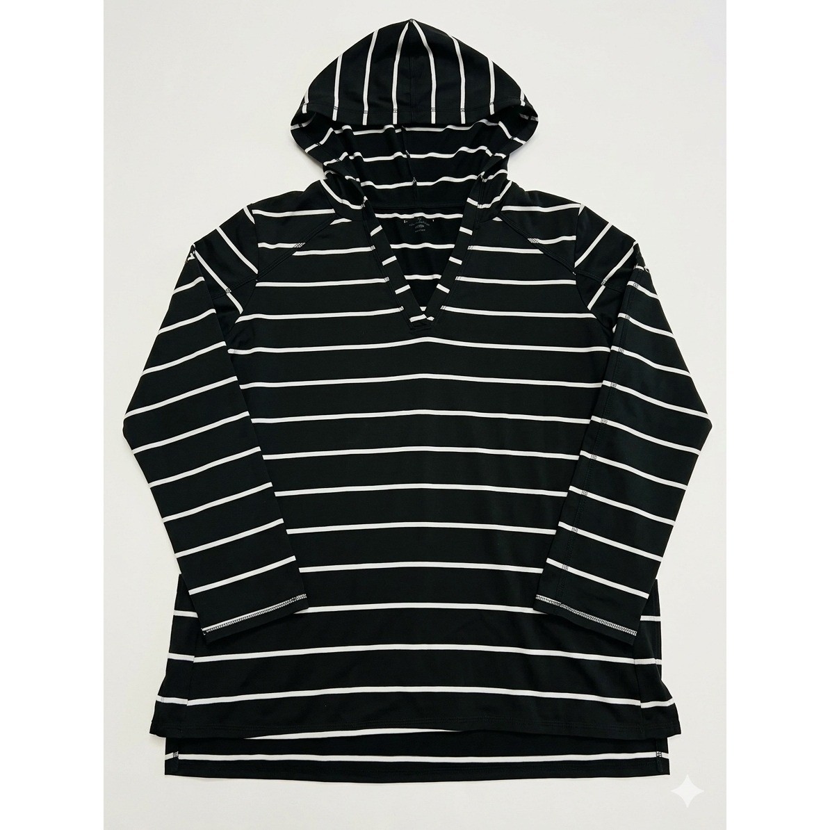 LIVI Lane Bryant Hoodie Women 18/20 Black White Striped  V-Neck Active Top
