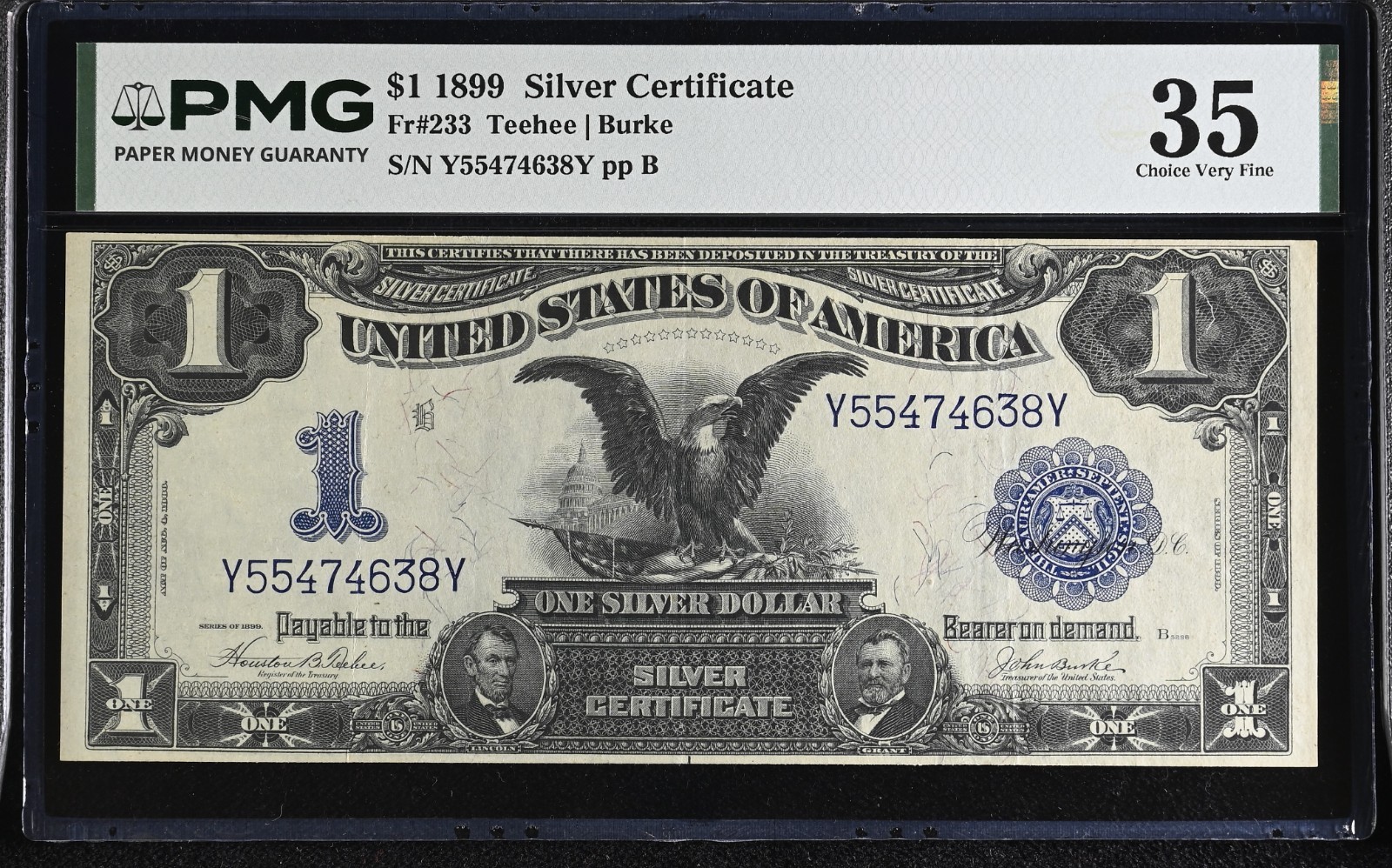 1899 $1 Dollar Black Eagle Silver Certificate Large Size FR#233 PMG 35