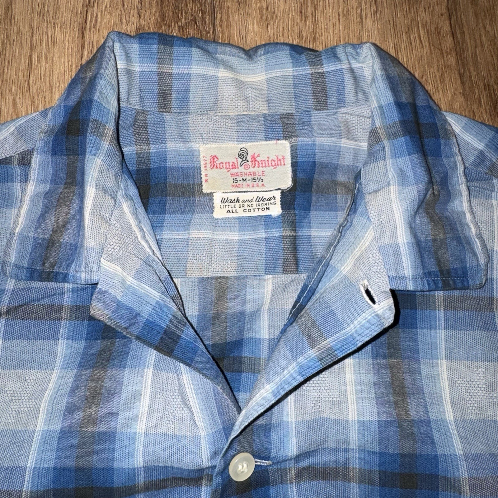 Vtg 50s 60s Royal Knight Shirt Wash and Wear Mens Medium MCM Plaid Camp USA Made