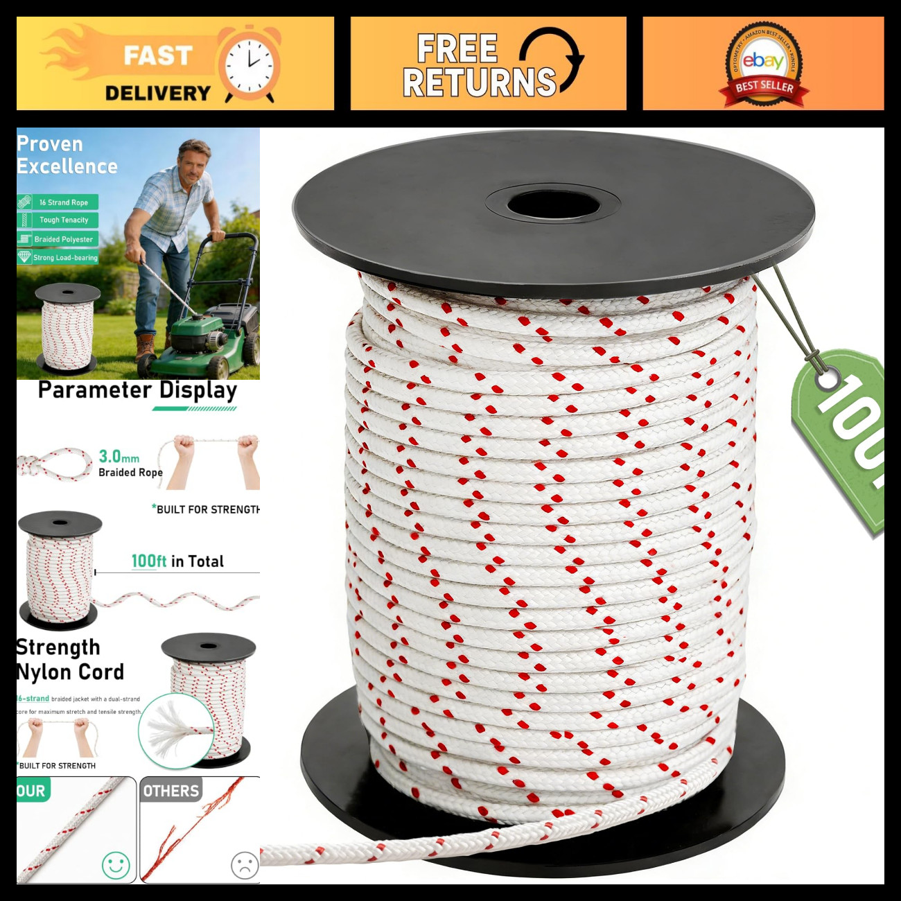 100ft Pull Cord Rope 1/8\
