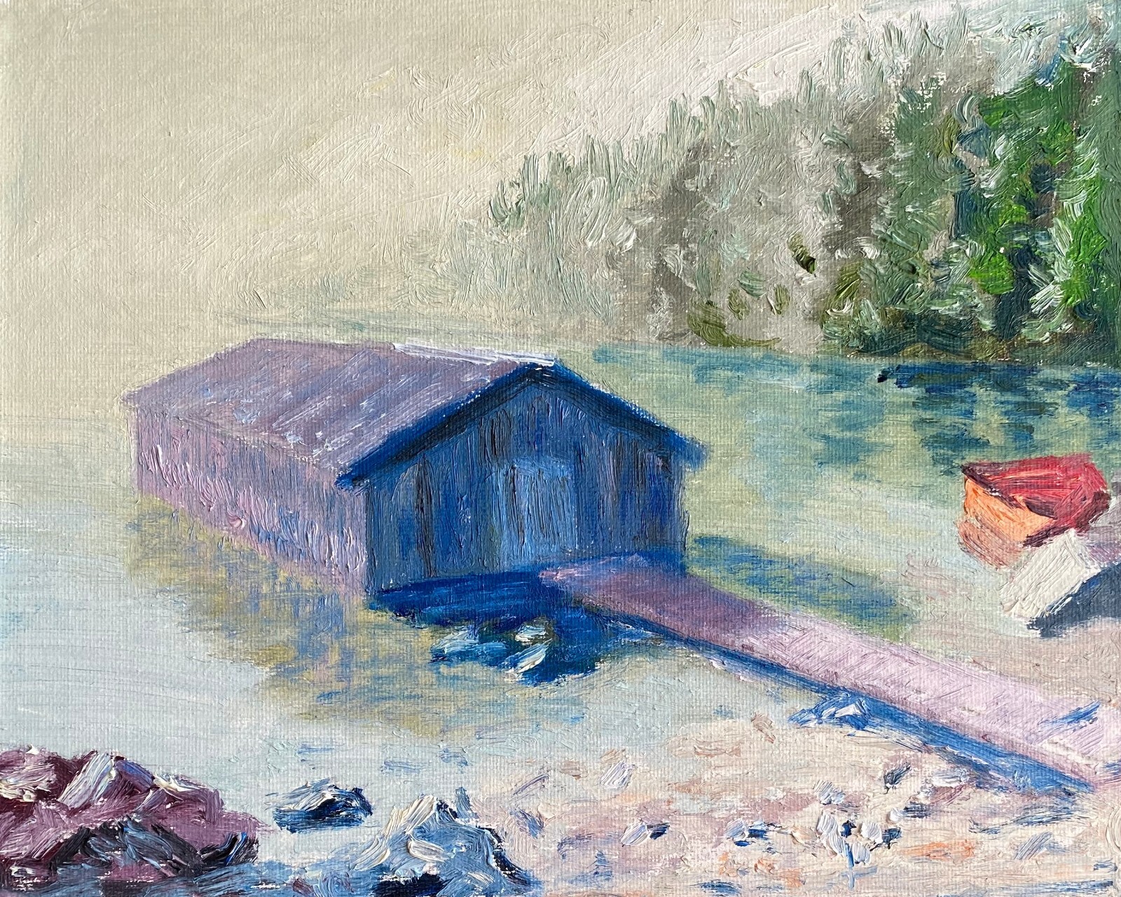 Stunning Oil painting. Boat Barn. Original. Impressionist art. Handmade Fine Art
