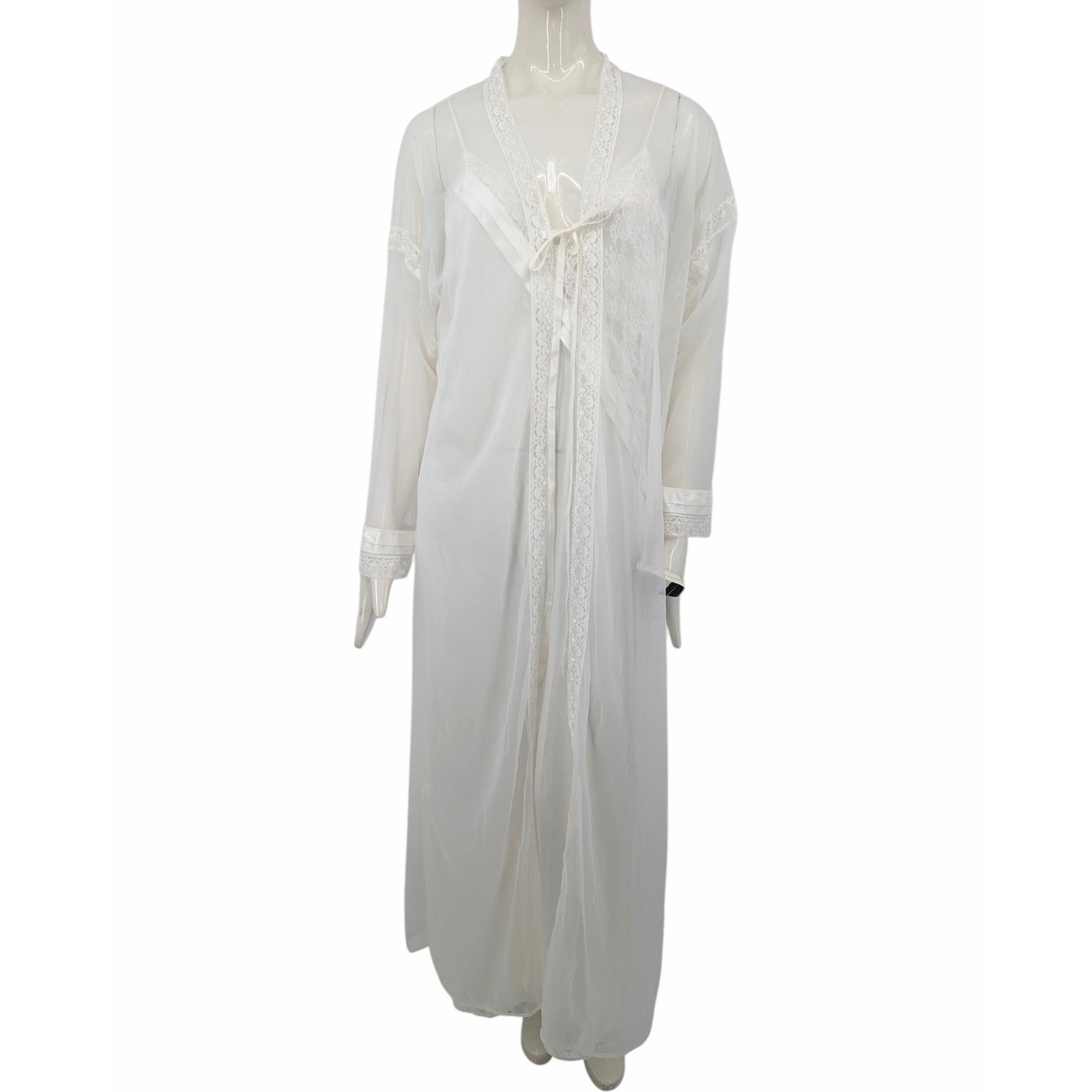 Vintage Gilead White Peignoir Set Large Nylon Lace Robe & Nightgown USA Bridal