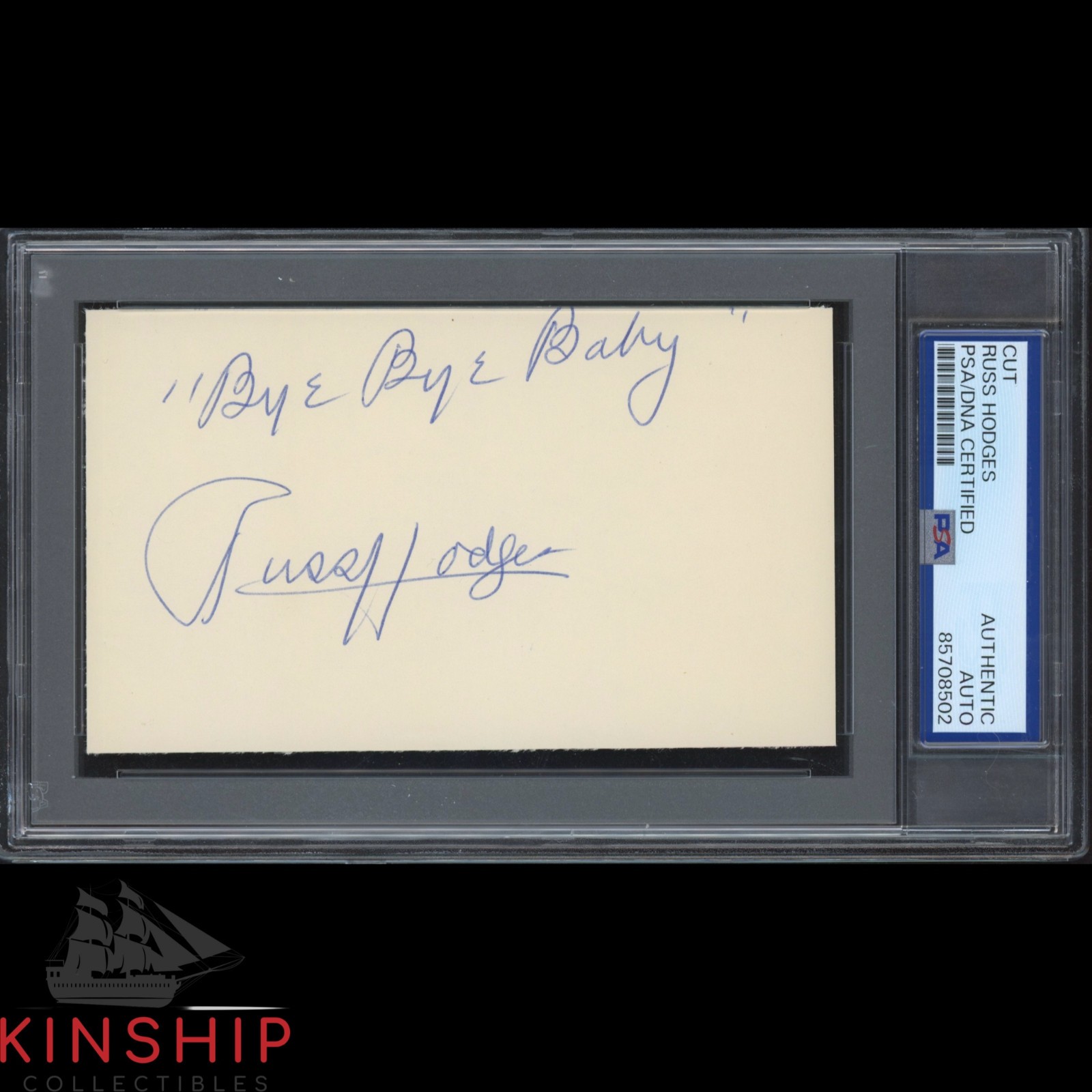 Broadcaster Russ Hodges signed 3x5 Cut PSA DNA Slab HOF Frick Giants Auto C5640