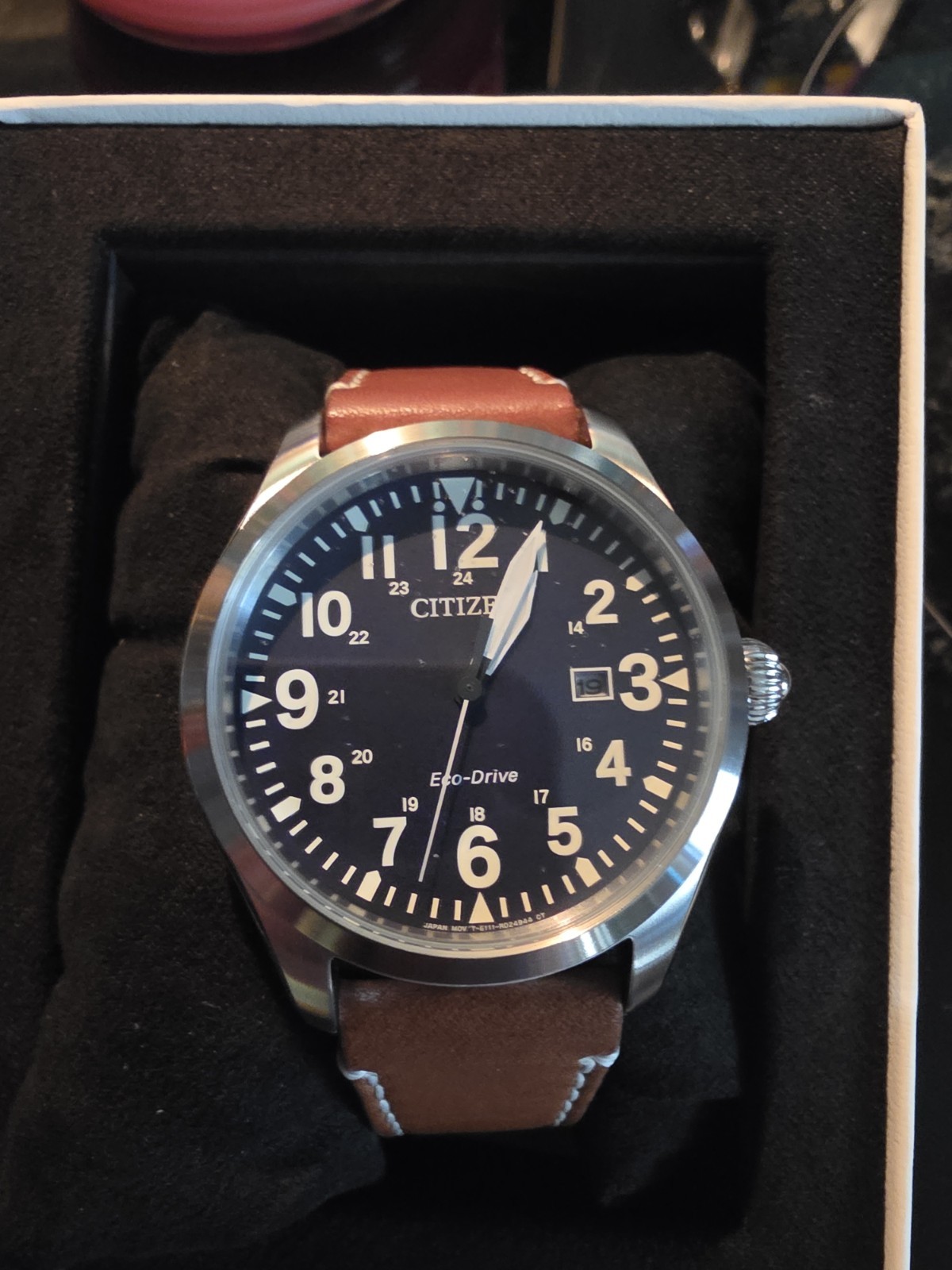 Citizen Eco-Drive BM6838-17L Men\'s 42mm Blue Dial Brown Leather Date 100m