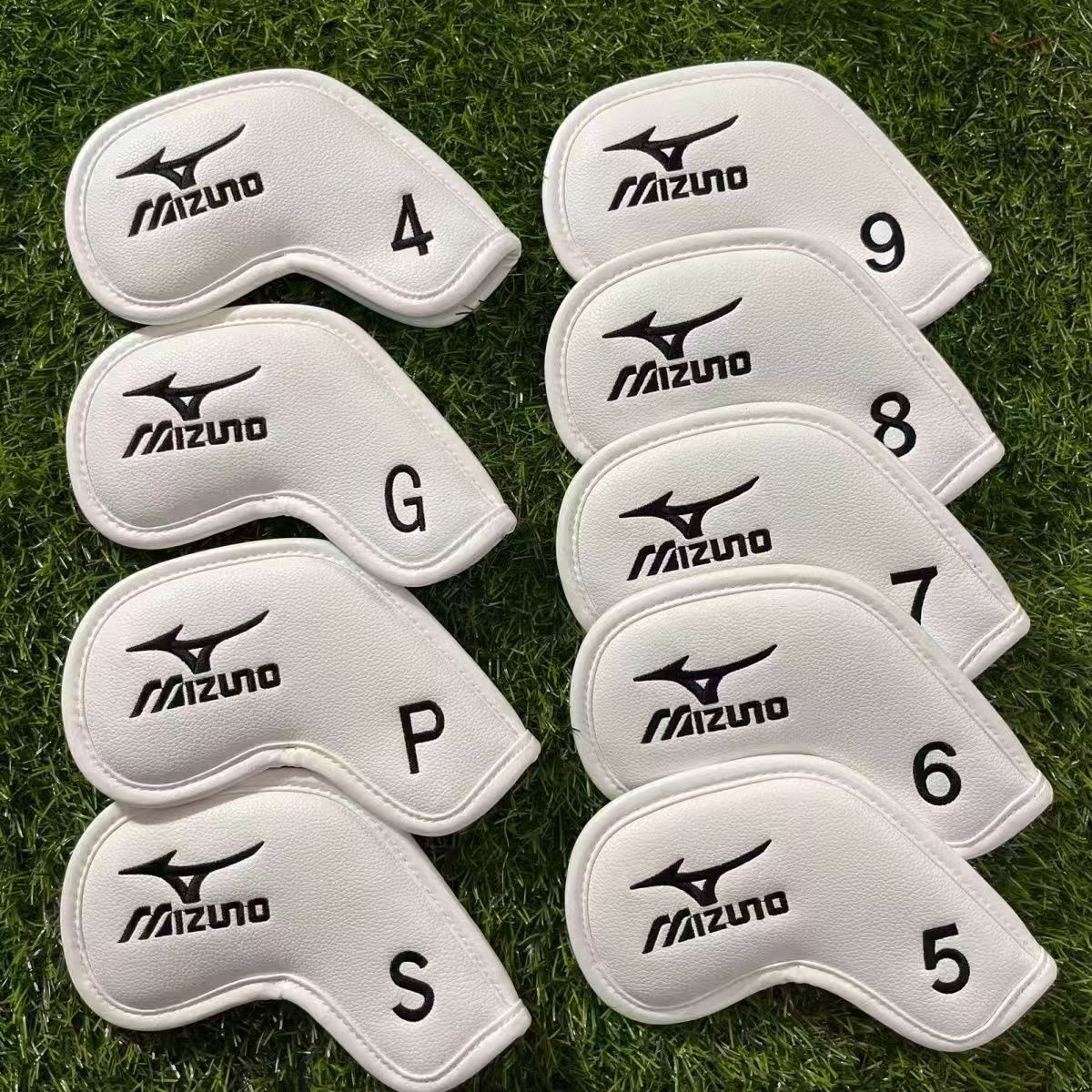 9Pcs Golf Club Iron Head Covers For Mizuno Iron #3-9SPG Leather Magnetic White