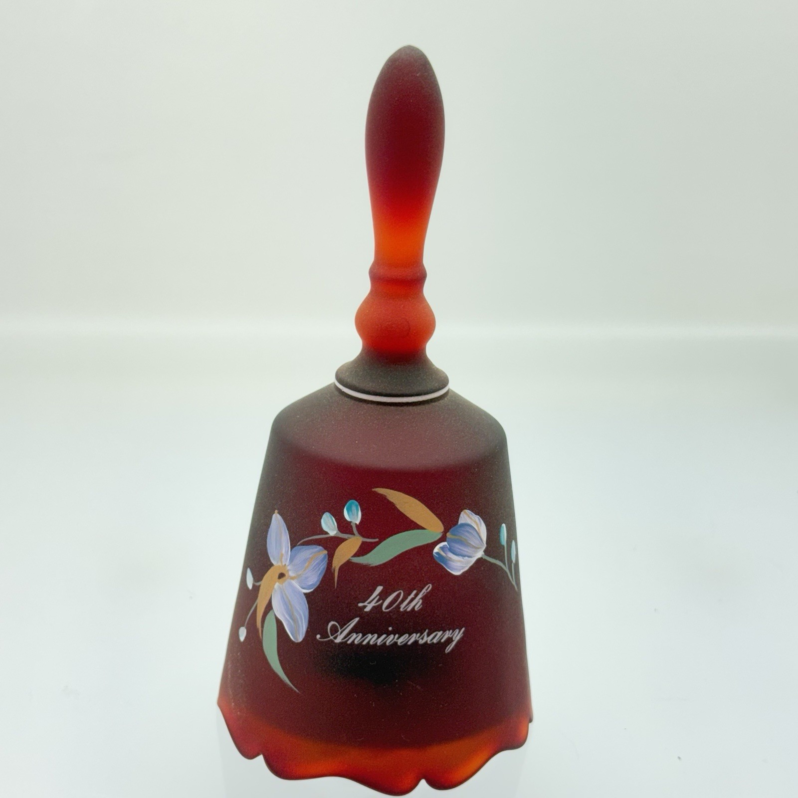 Rare Fenton Ruby Red Satin 40th Anniversary Musical Bell Music Box Hand Painted