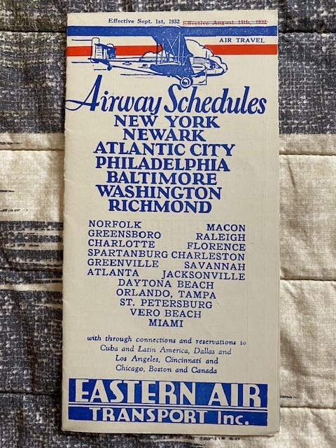 Vintage Extremely RARE 1932 Pristine Eastern Air Time Table