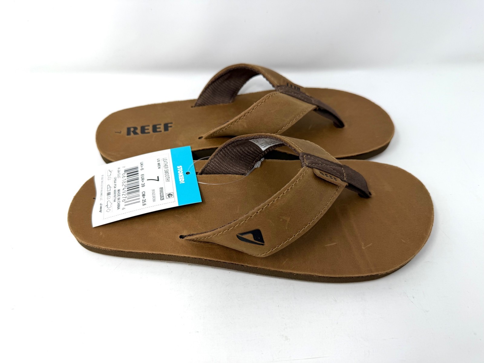 New Reef Leather Smoothy Mens Flip Flop No Break In Men\'s Size 7 - Bronze Brown New Reef Leather Smoothy Mens Flip Flop No Break In Men\'s Size 7 - Bronze Brown