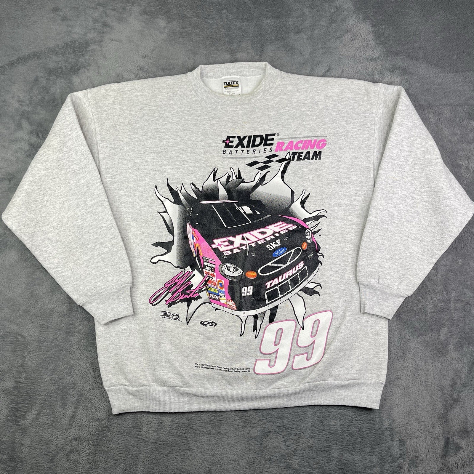 Vintage NASCAR Sweatshirt Mens XL JEFF BURTON Rousch Racing Exide Crewneck 90s