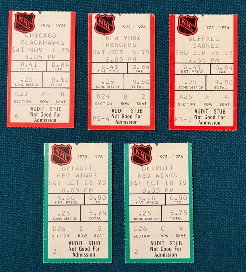 4 Vintage 1975 / 76 Pittsburgh Penguins Tickets vs Rangers, Red Wings, Blackhawk 4 Vintage 1975 / 76 Pittsburgh Penguins Tickets vs Rangers, Red Wings, Blackhawk