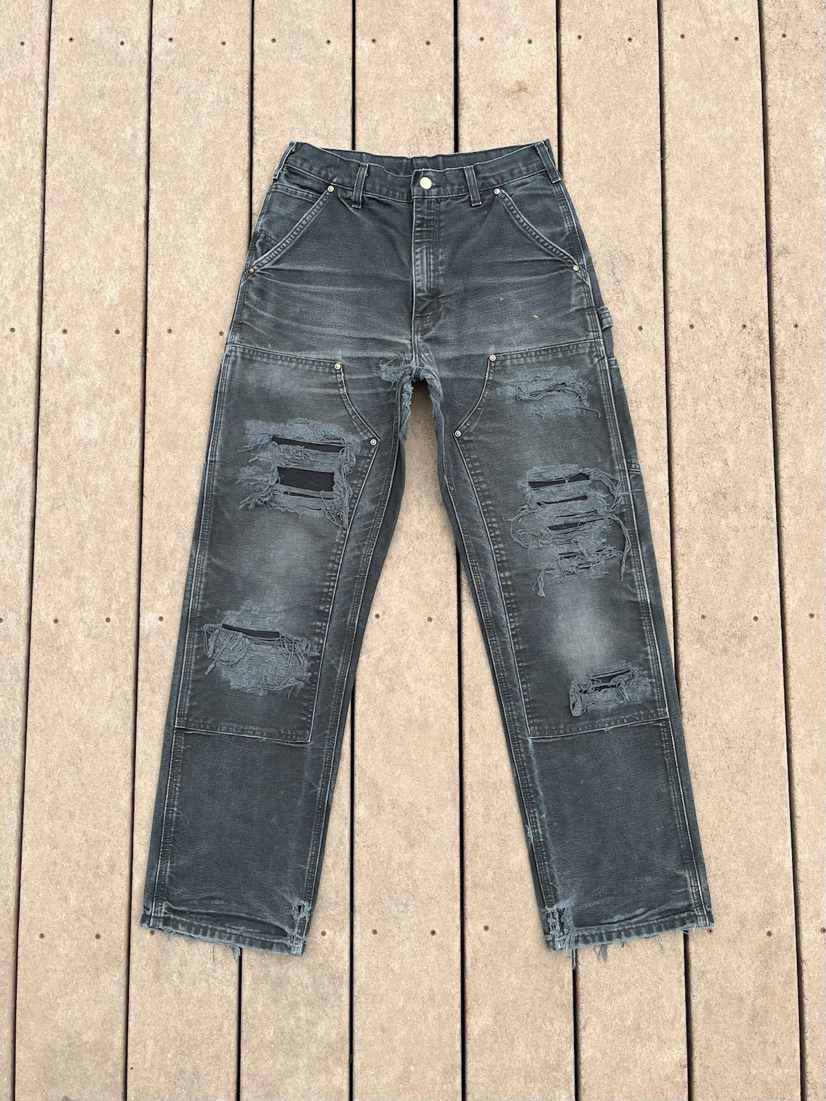 Vintage Carhartt B01 BLK Double Knee Carpenter Pants - 30x30 FADED & DISTRESSED