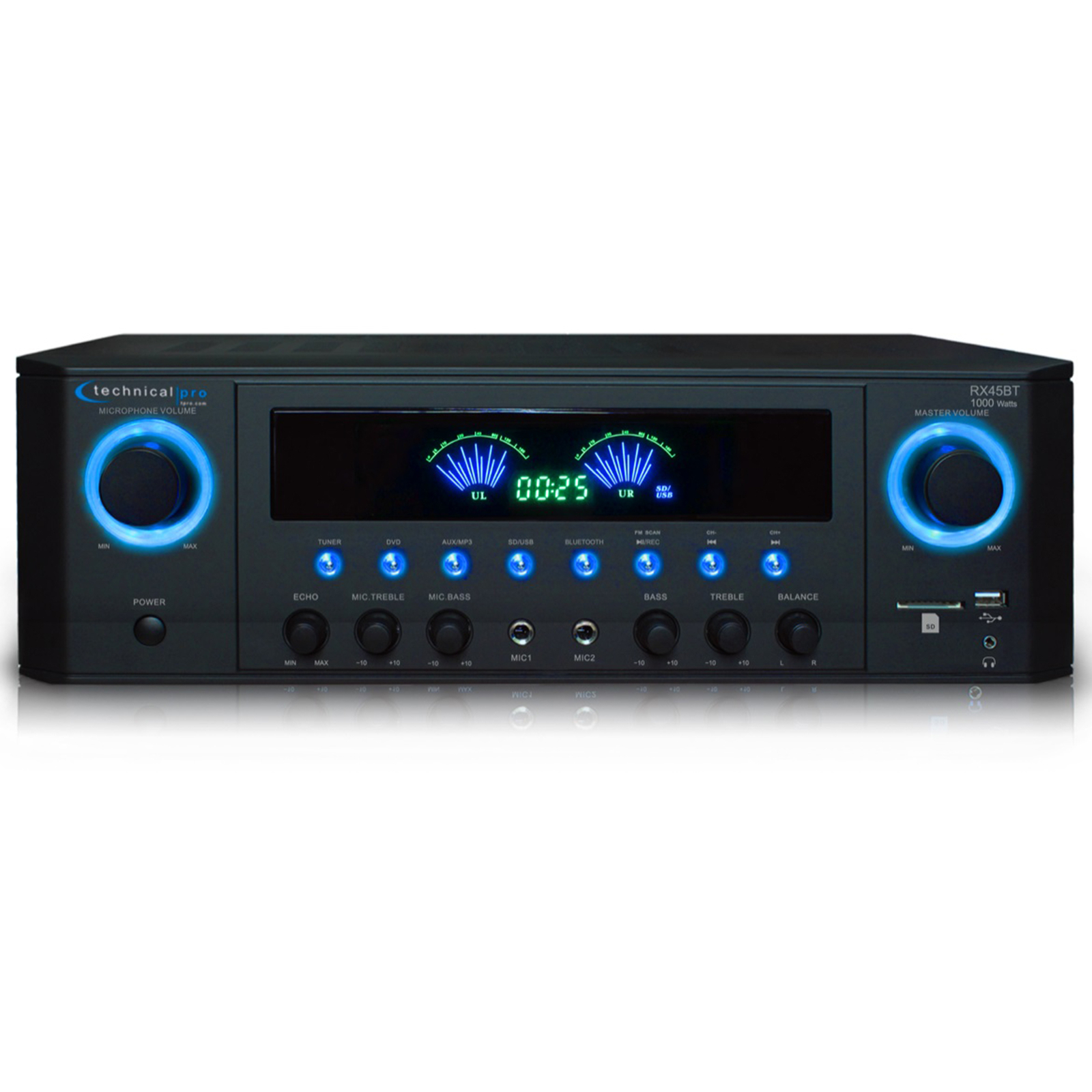 Technical Pro RX45BT Bluetooth Receiver w/ USB & SD Card Inputs,1000W Peak Power