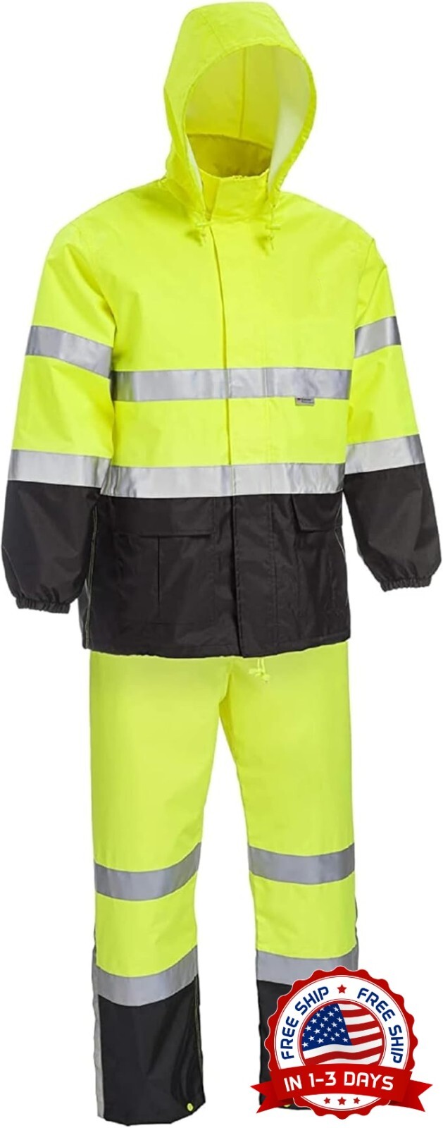 Traje De Lluvia De Alta Visibilidad, Poliéster Oxford Con Refuerzo De PU NEW US Traje De Lluvia De Alta Visibilidad, Poliéster Oxford Con Refuerzo De PU NEW US