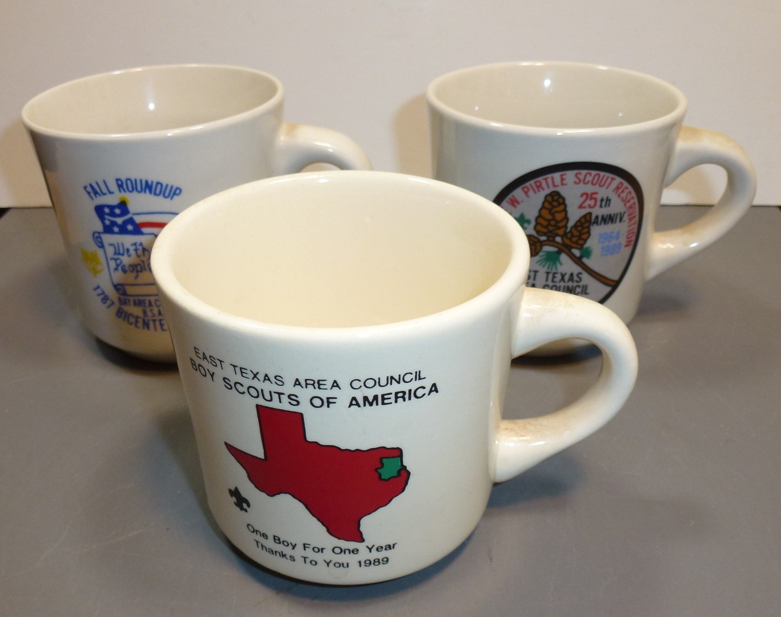 3 Vintage 1980s East Texas & Bay Area Boy Scout Jamboree, Roundup Mugs, Coffee
