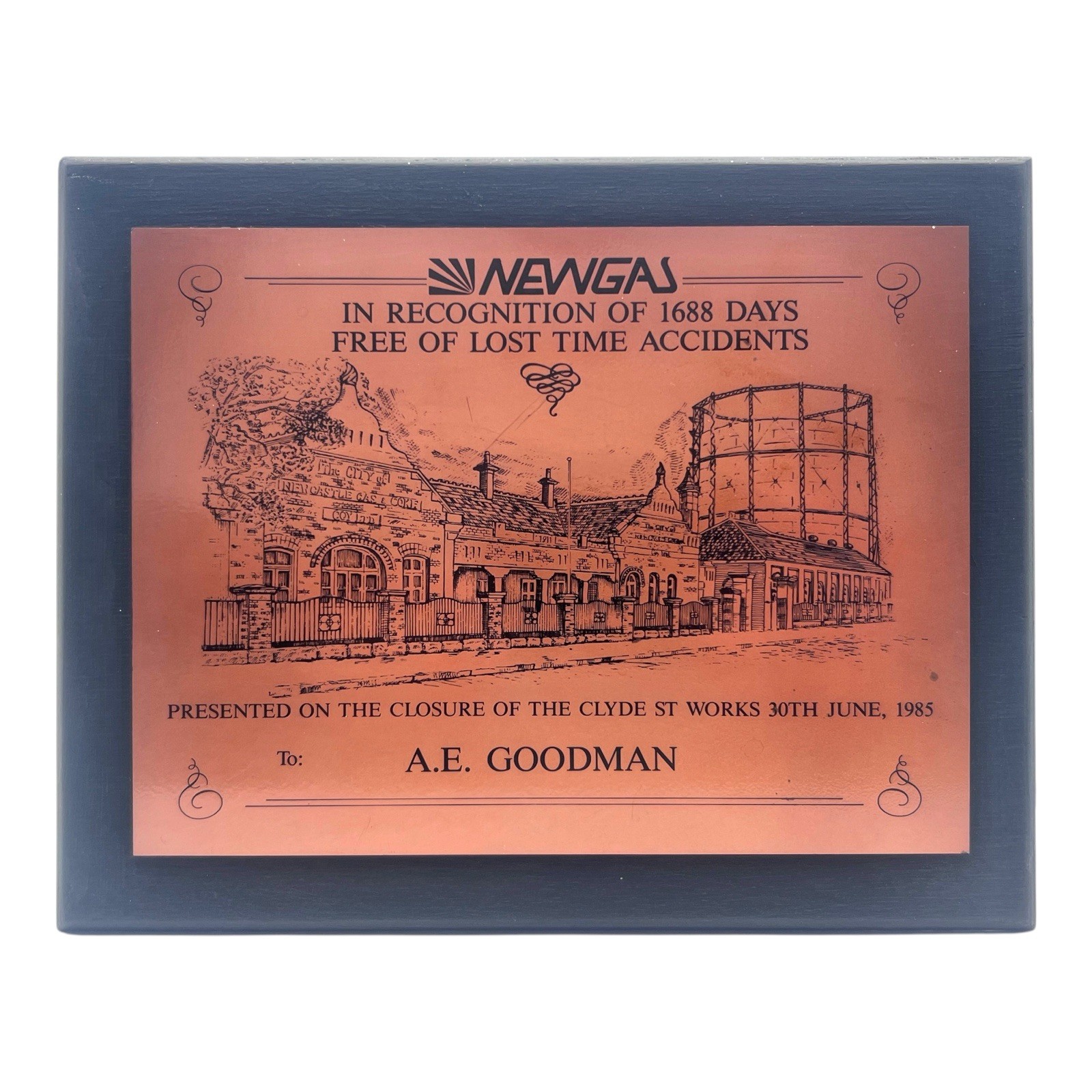 1985 NEWGAS Newcastle NSW Gas Company Clyde Street Works Closure Vintage Plaque